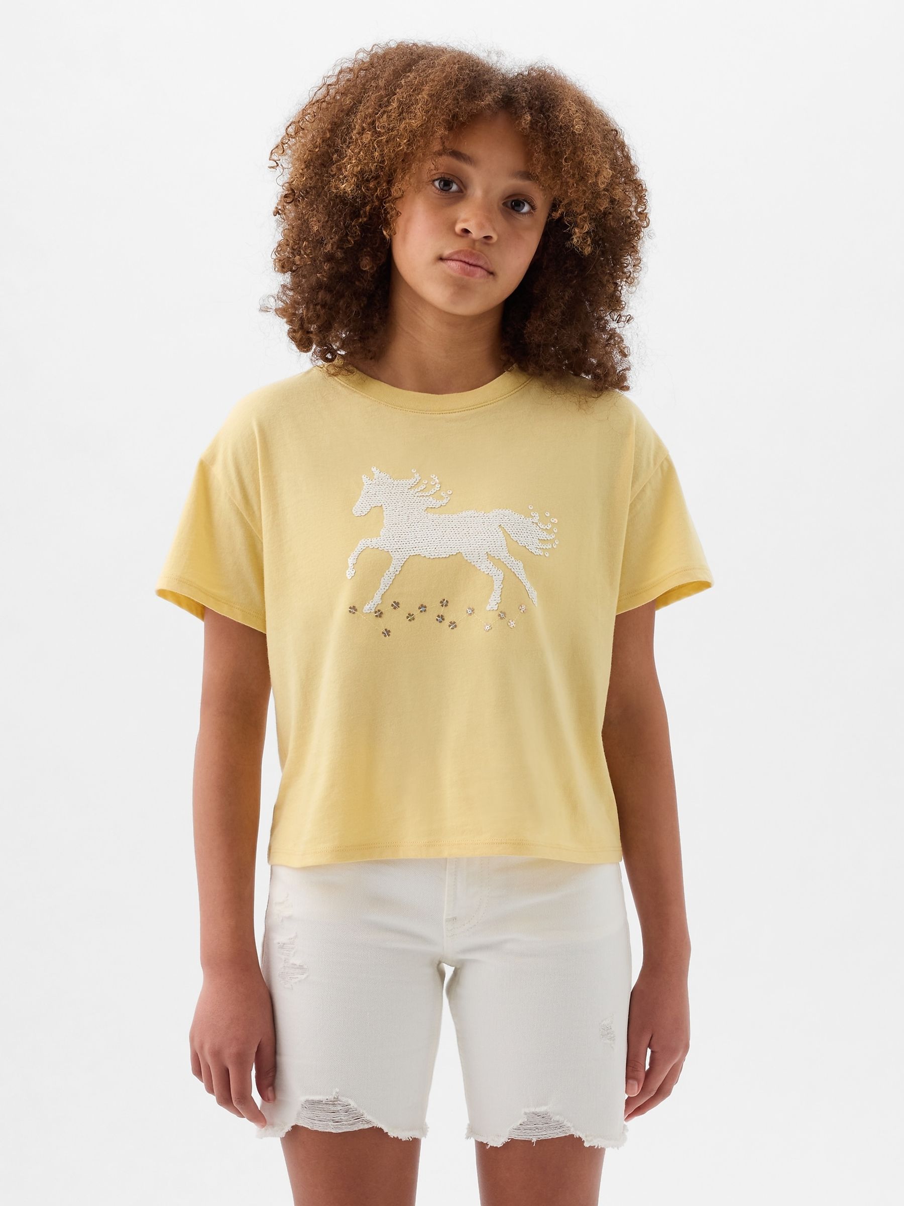 Yellow Sequin Graphic Short Sleeve Crew Neck T-Shirt (4-13yrs) - Image 1 of 1 Yellow Sequin Graphic Short Sleeve Crew Neck T-Shirt (4-13yrs) - Image 1 of 1
