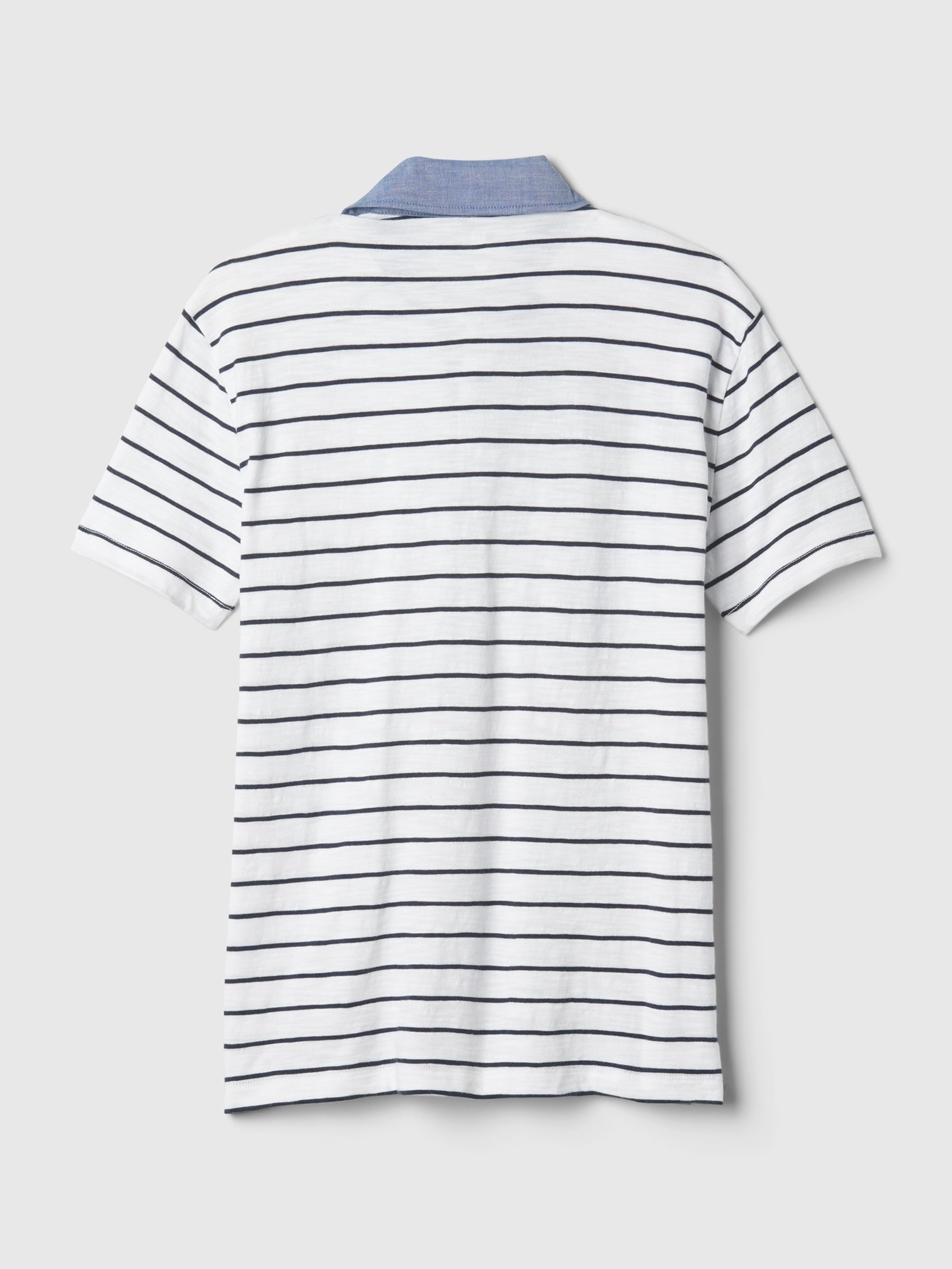 White/Blue Stripe Chambray Collar Short Sleeve Polo Shirt (4-13yrs) - Image 2 of 3