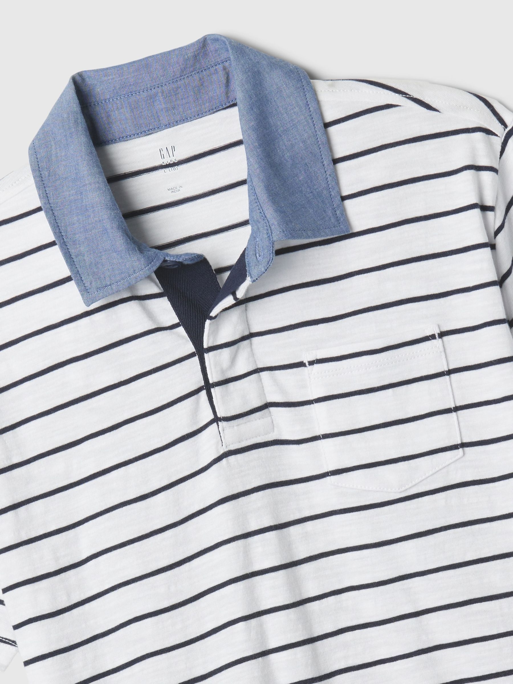 White/Blue Stripe Chambray Collar Short Sleeve Polo Shirt (4-13yrs) - Image 3 of 3