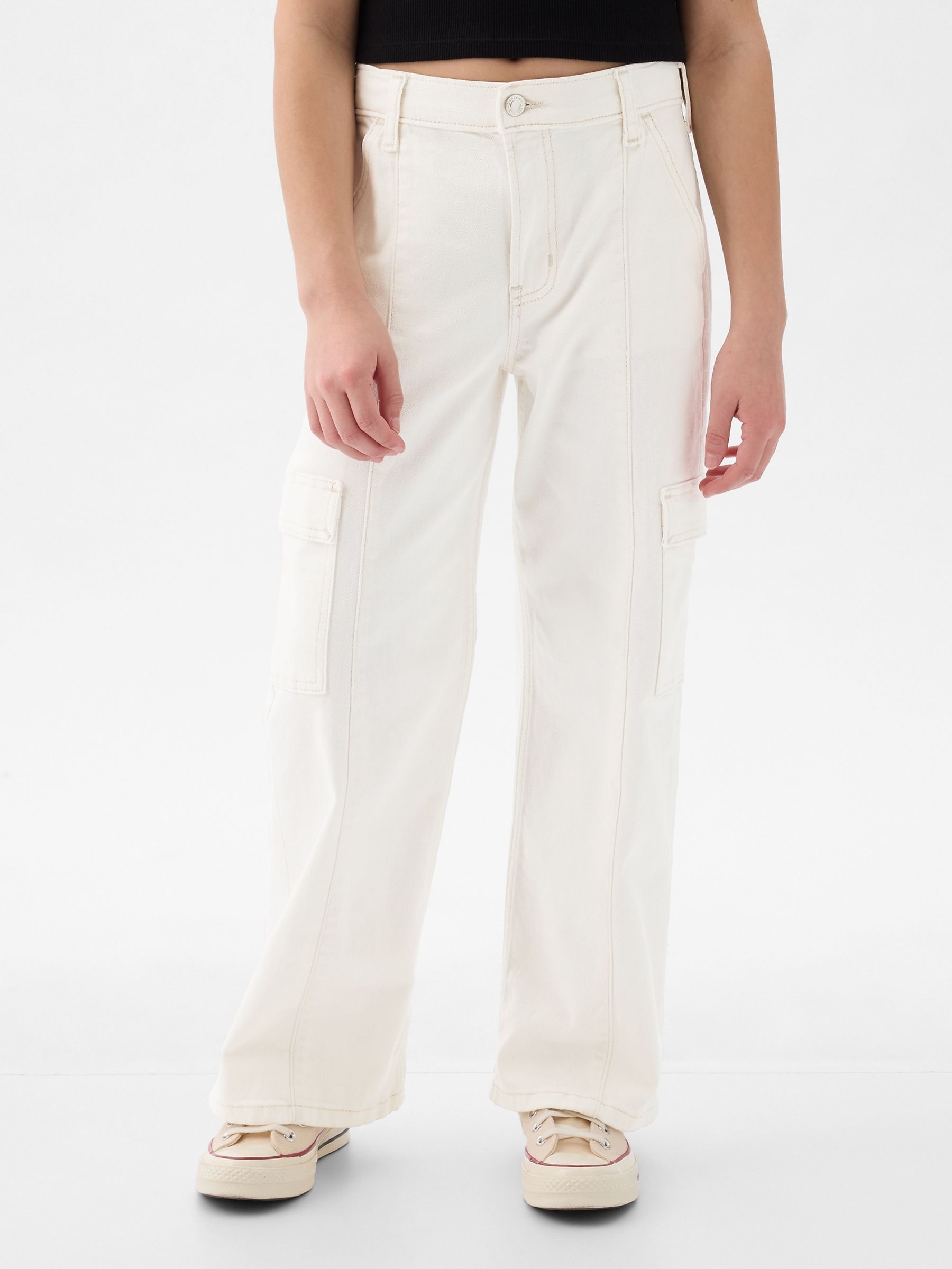 White Low Rise Stride Wide Leg Cargo Jeans (6-13yrs) - Image 1 of 5