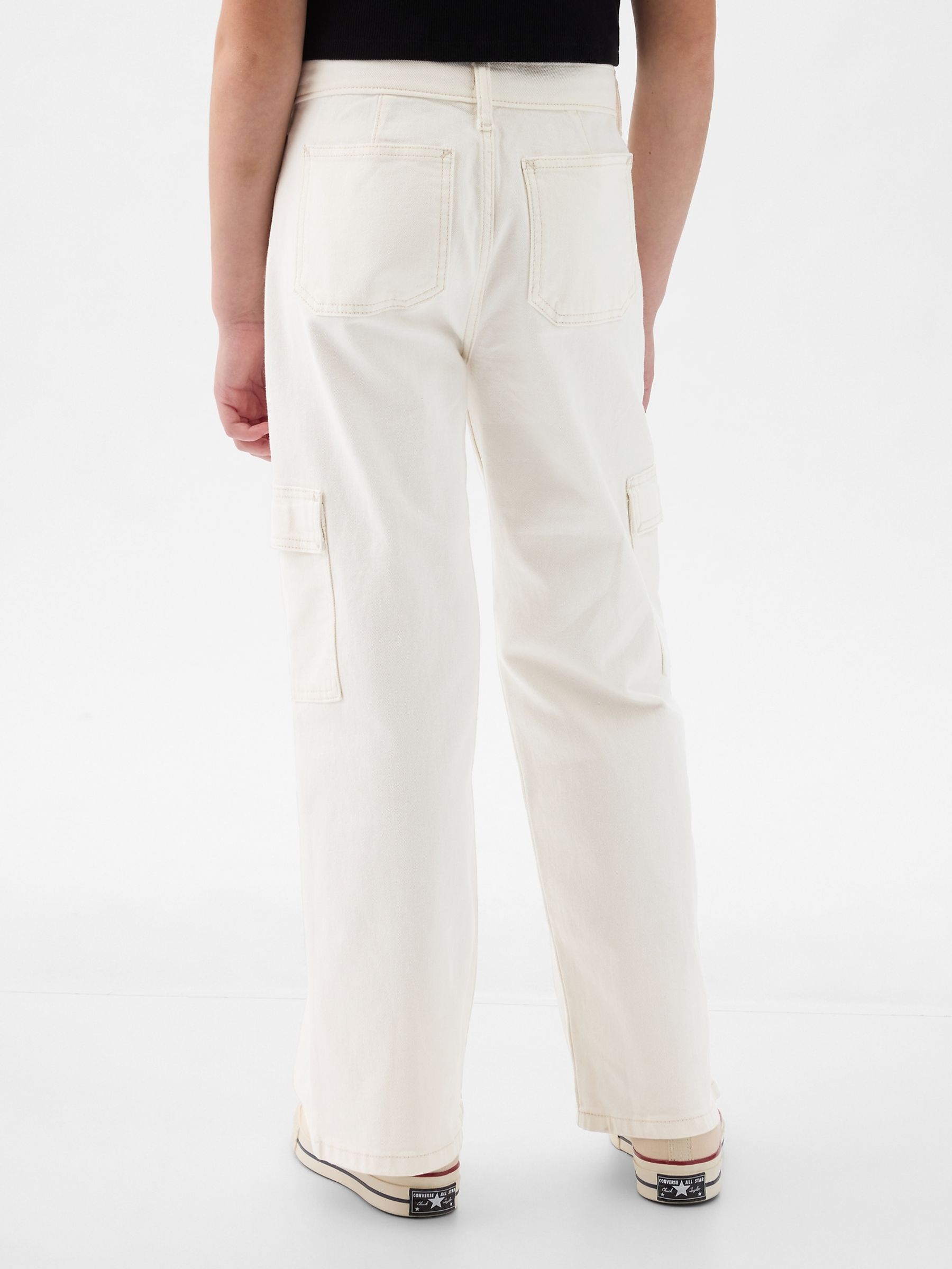 White Low Rise Stride Wide Leg Cargo Jeans (6-13yrs) - Image 2 of 5
