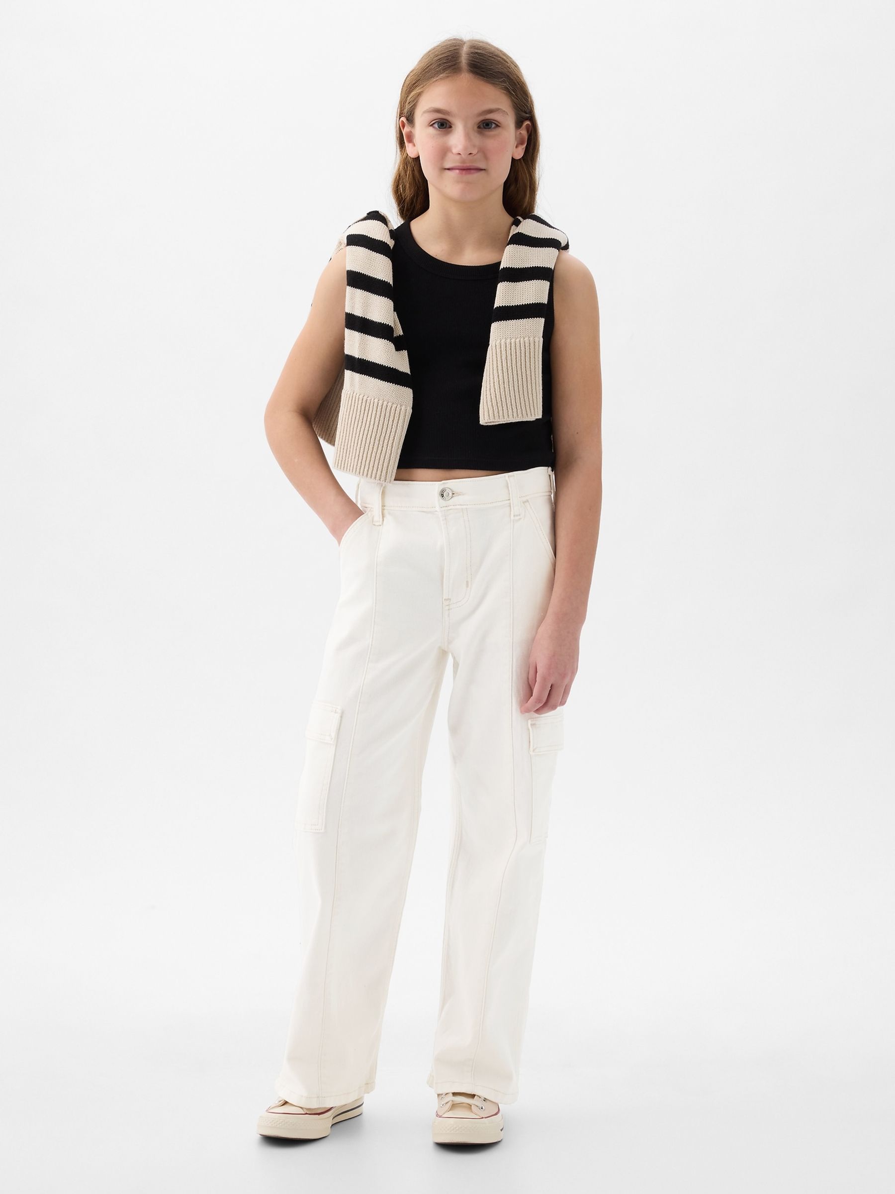 White Low Rise Stride Wide Leg Cargo Jeans (6-13yrs) - Image 3 of 5