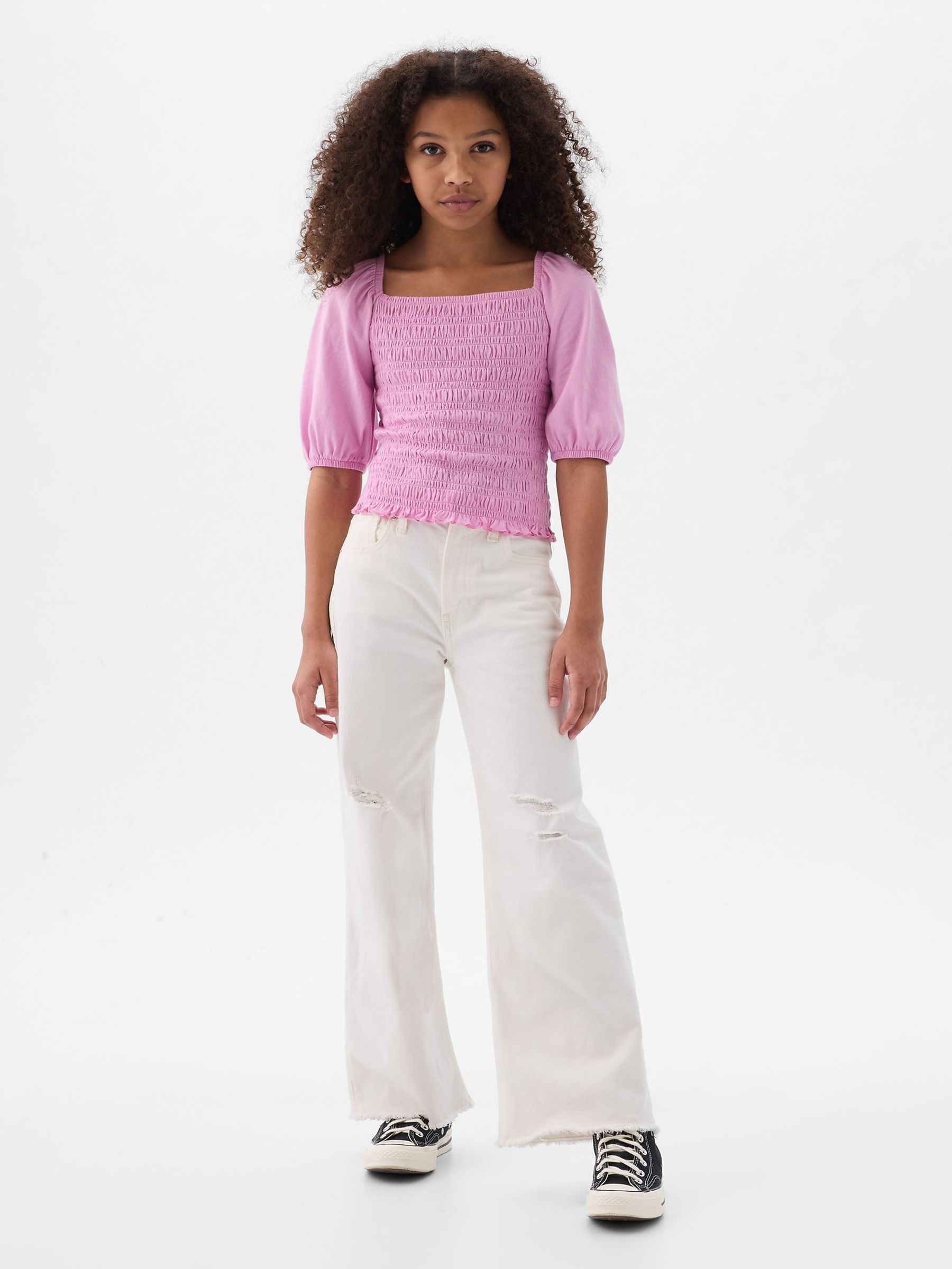 Pink Puff Sleeve Square Neck Smocked Top (4yrs-13yrs) - Image 3 of 3