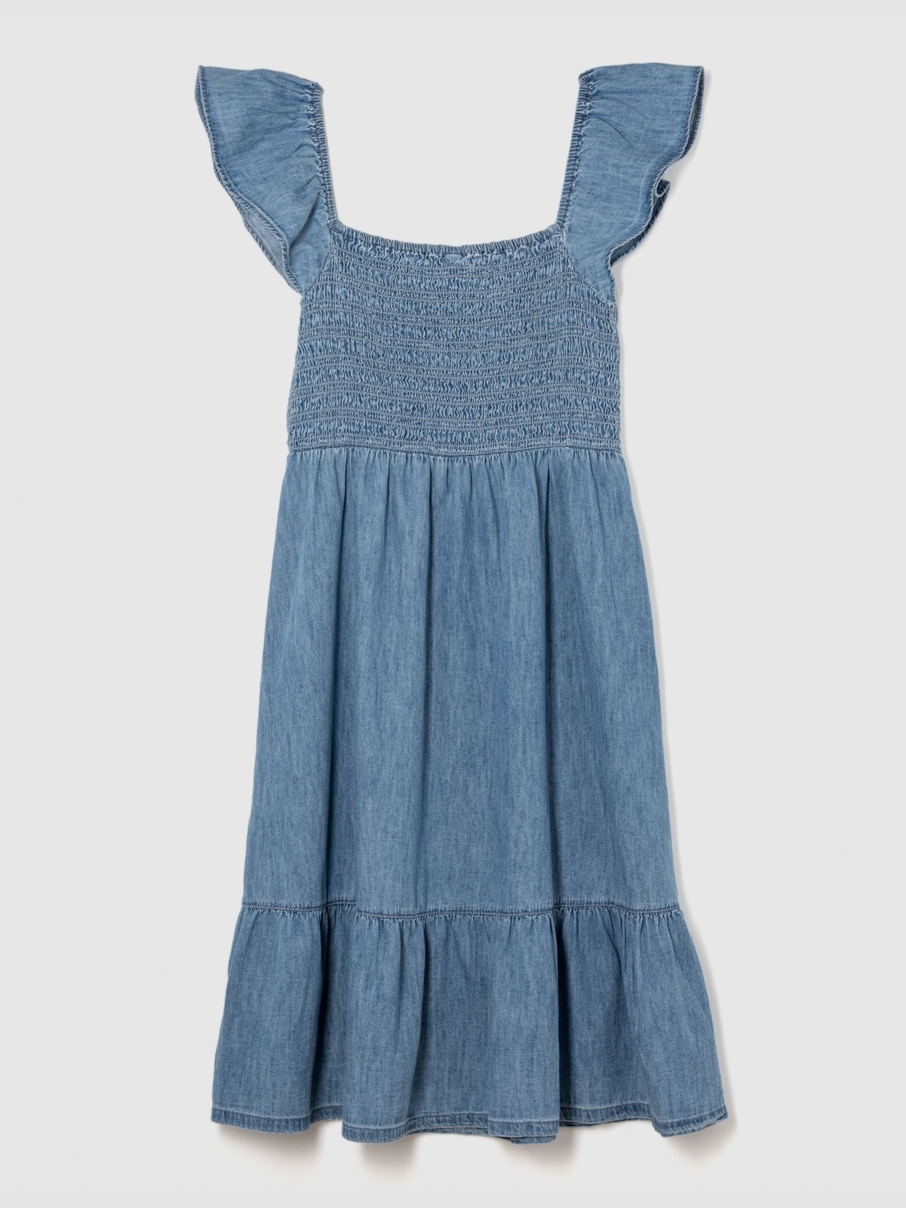 Medium Wash Stripe Flutter Sleeve Smock Midi Dress (4-13yrs) - Image 3 of 4