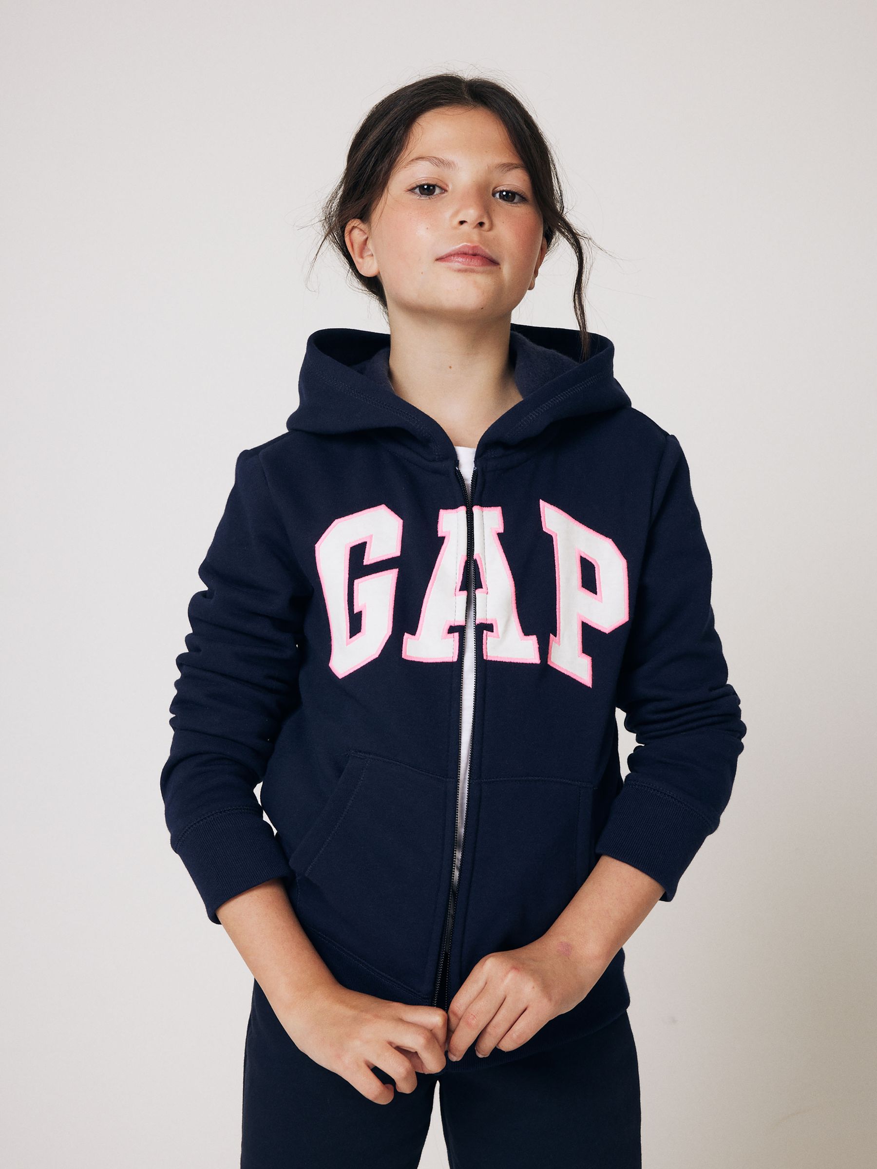 Clothing Gap Girls Hoodie Navy Blue Logo Zip Through Hoodie (4