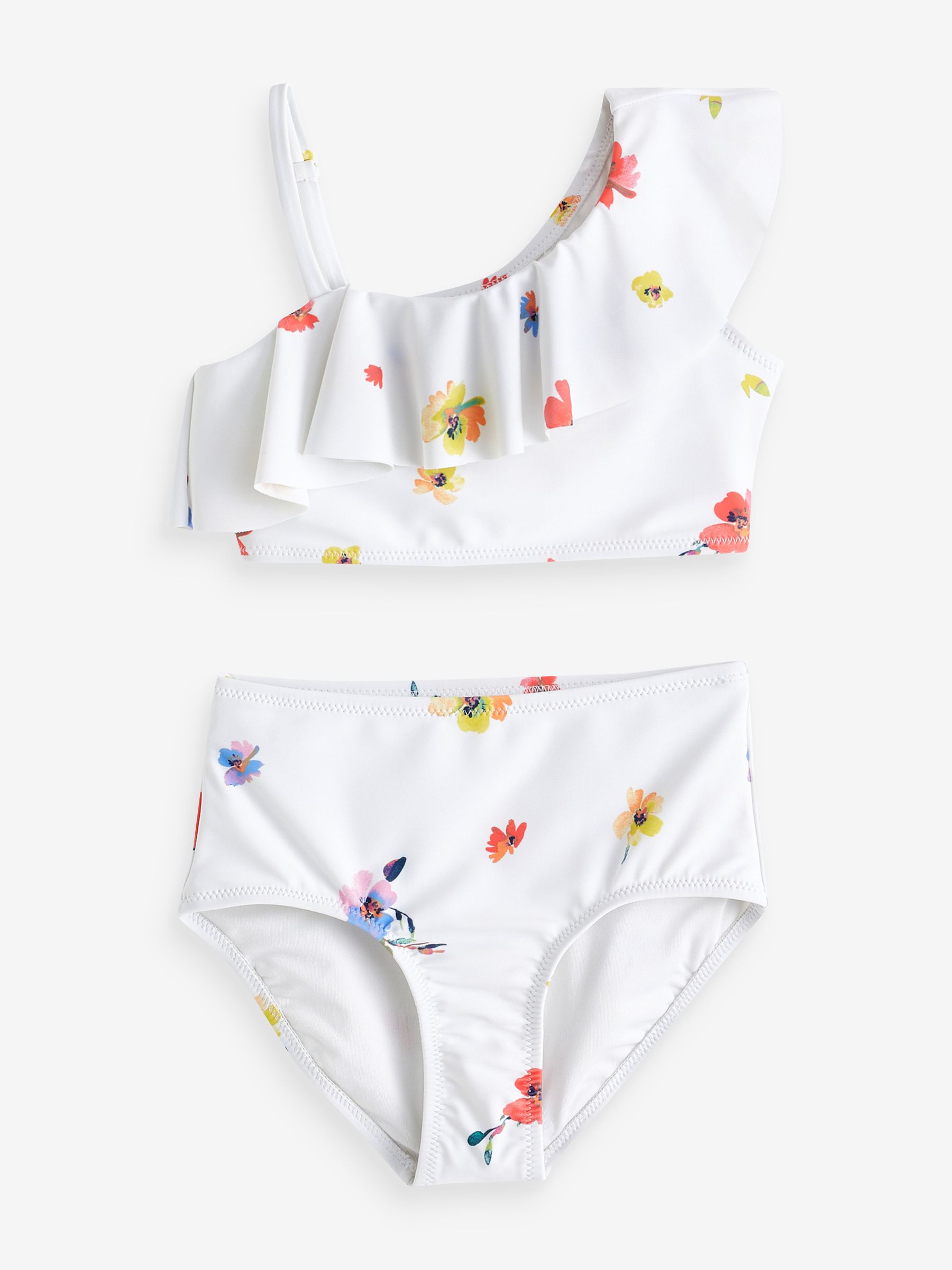 White Floral Asymmetric Ruffle Bikini (4-12yrs) - Image 1 of 3