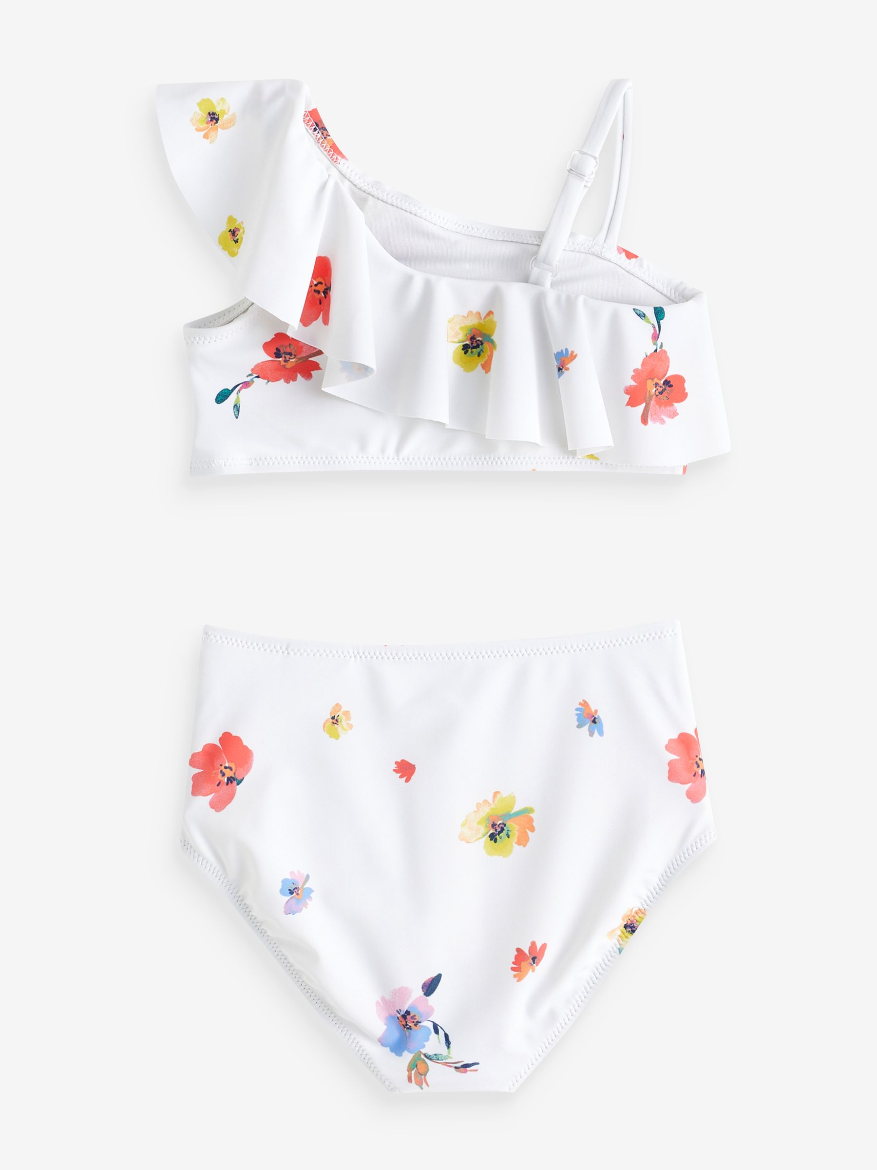 White Floral Asymmetric Ruffle Bikini (4-12yrs) - Image 2 of 3
