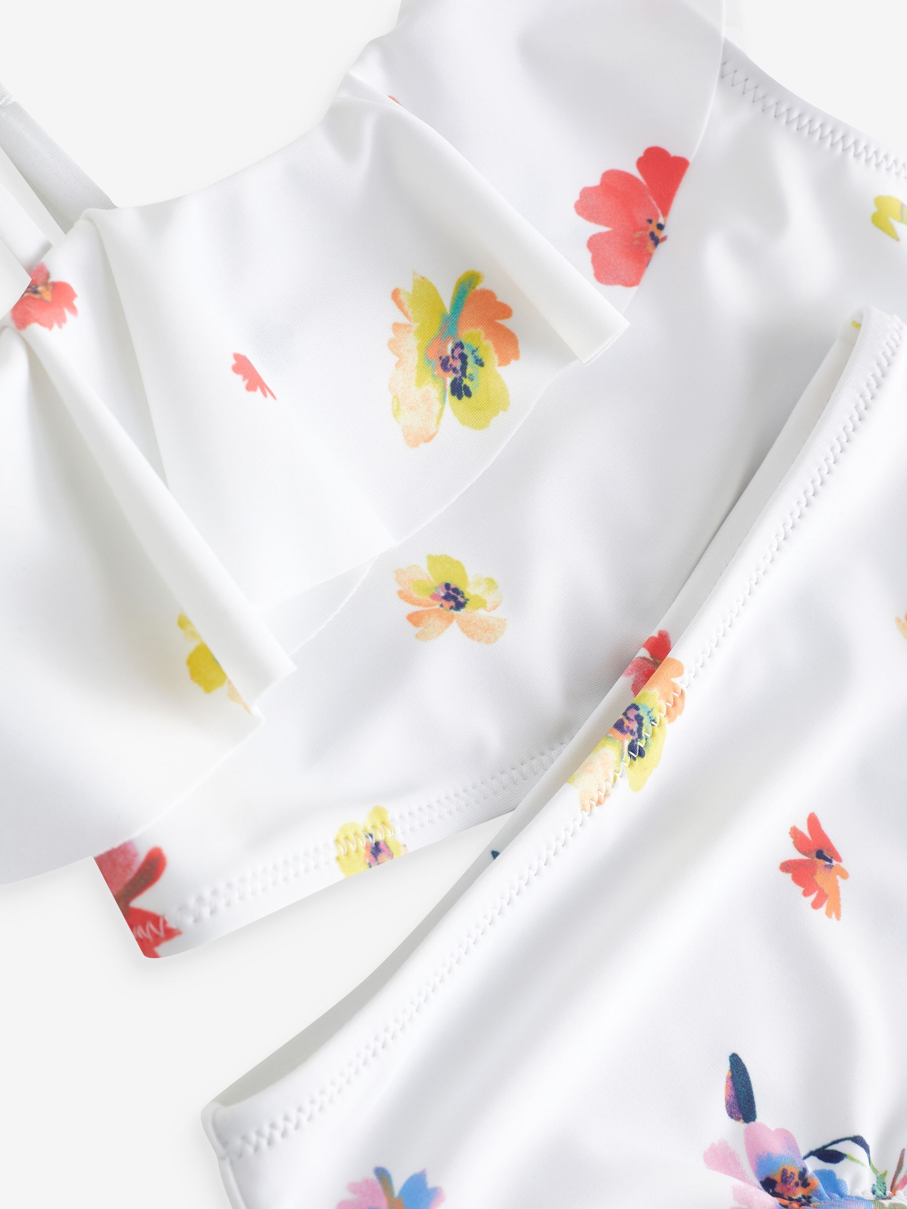 White Floral Asymmetric Ruffle Bikini (4-12yrs) - Image 3 of 3