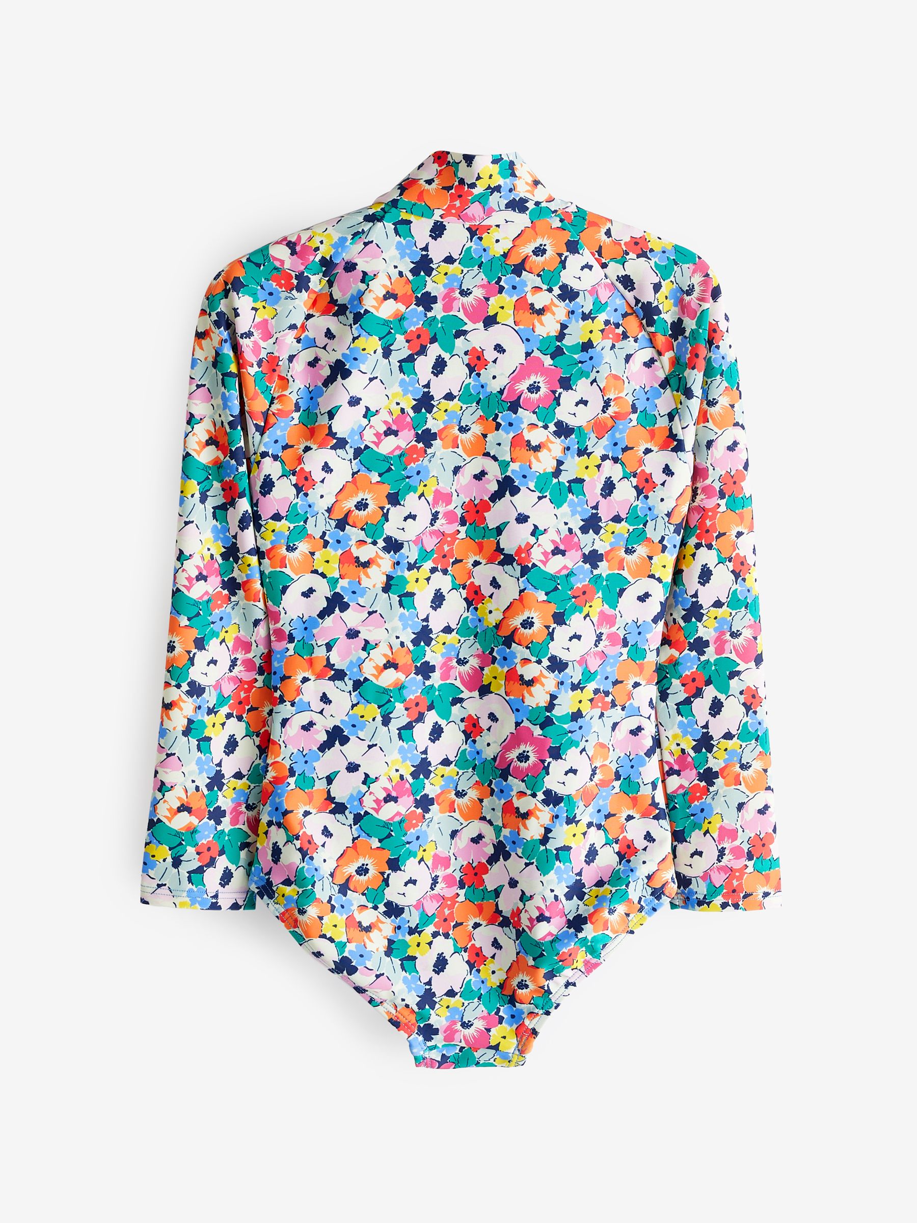 Pink Floral Long Sleeve Zip Swimsuit (4-12yrs) - Image 2 of 2