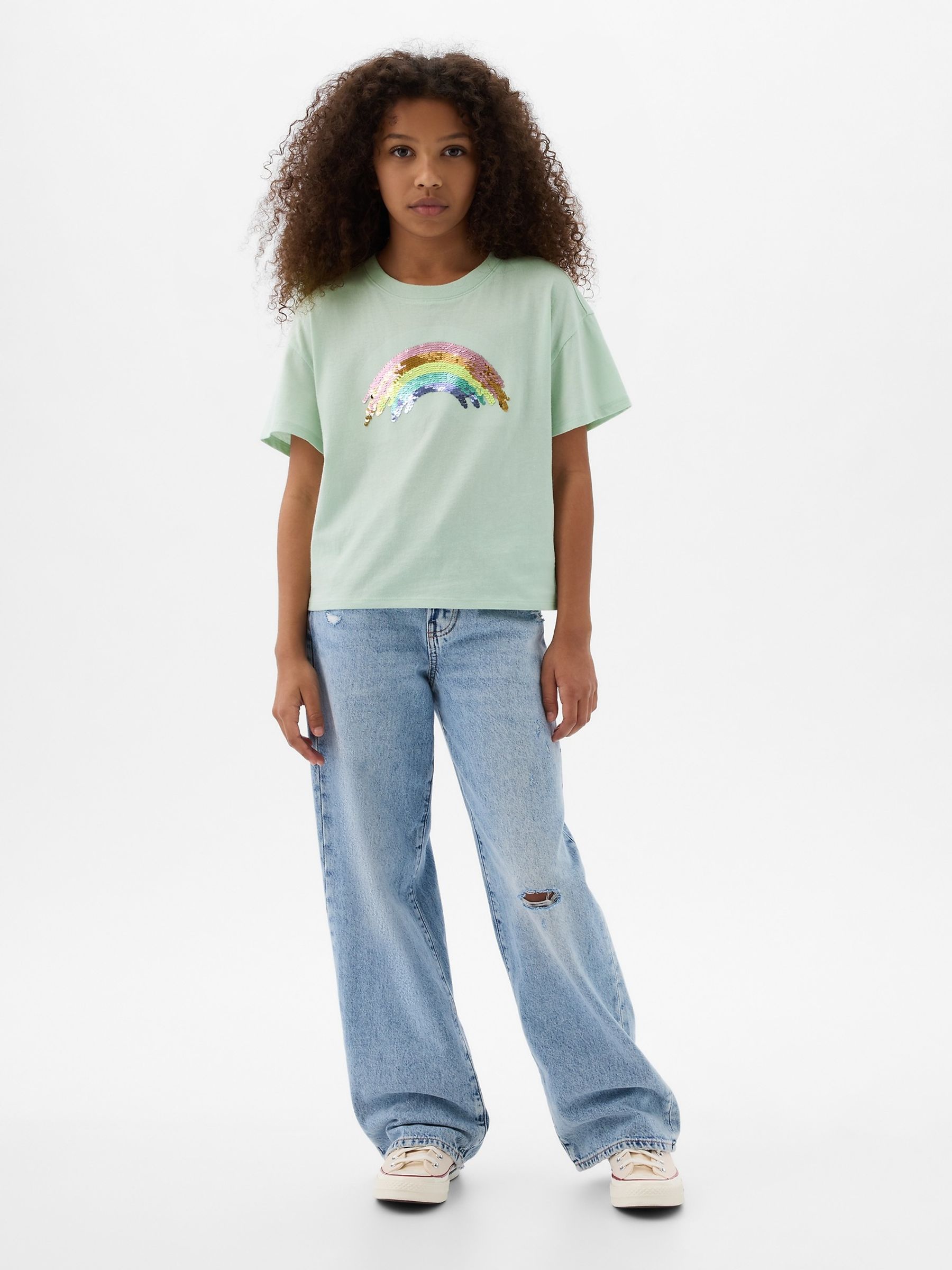 Green Sequin Graphic Short Sleeve Crew Neck T-Shirt (4-13yrs) - Image 3 of 3