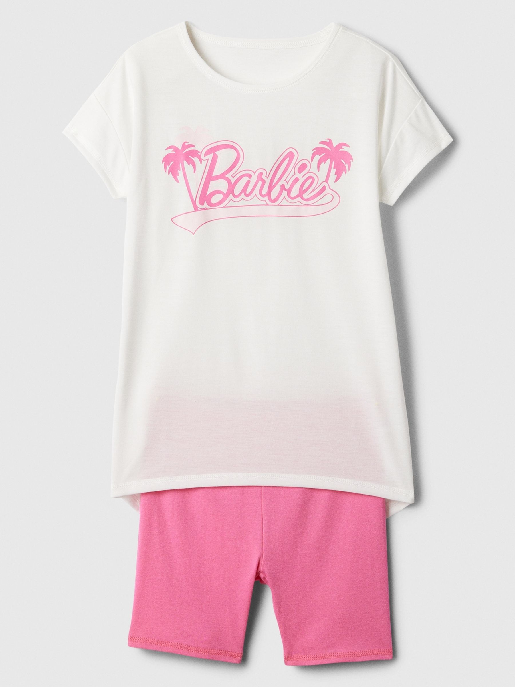 White/Pink Barbie Short Pyjama Set (4-13yrs) - Image 1 of 1