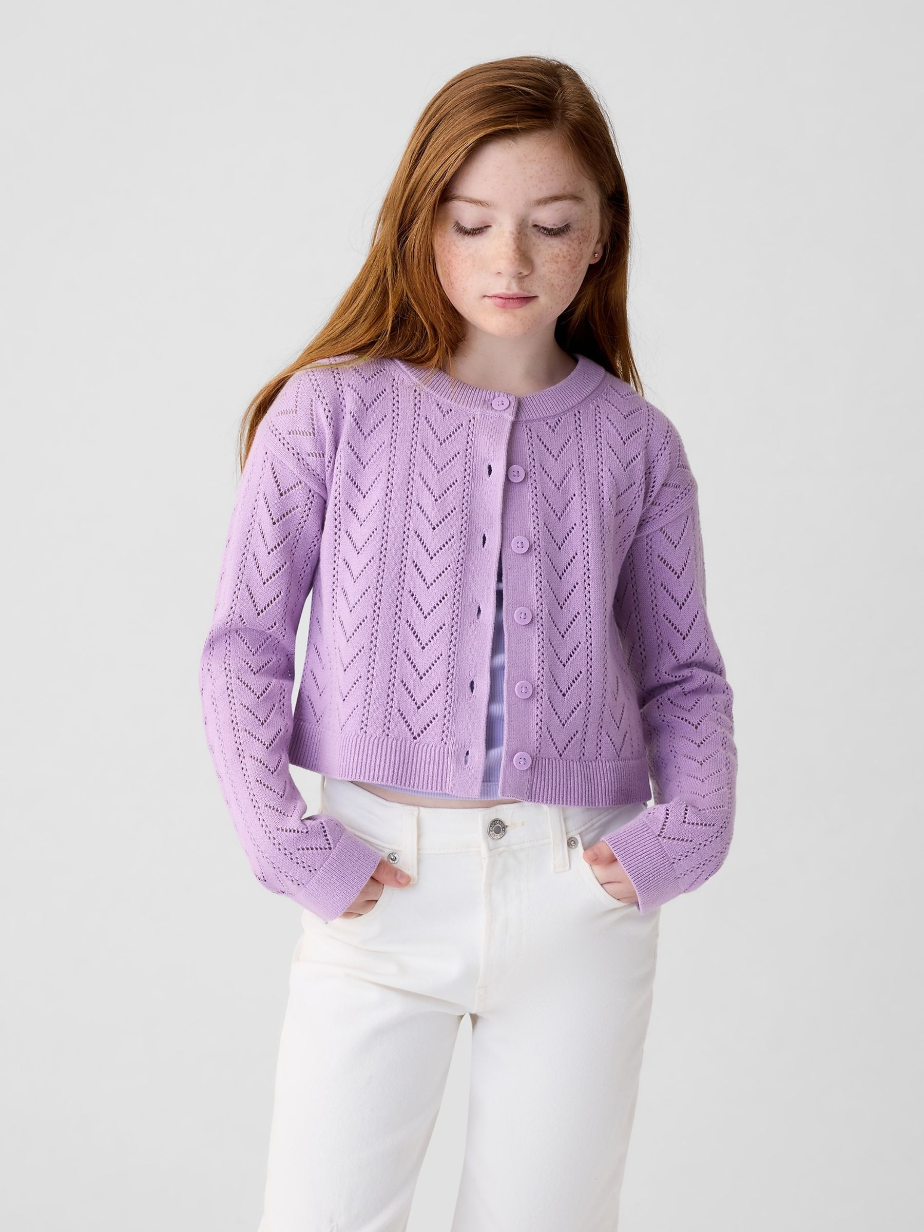 Purple Soft Pointelle Cardigan (4-13yrs) - Image 1 of 4