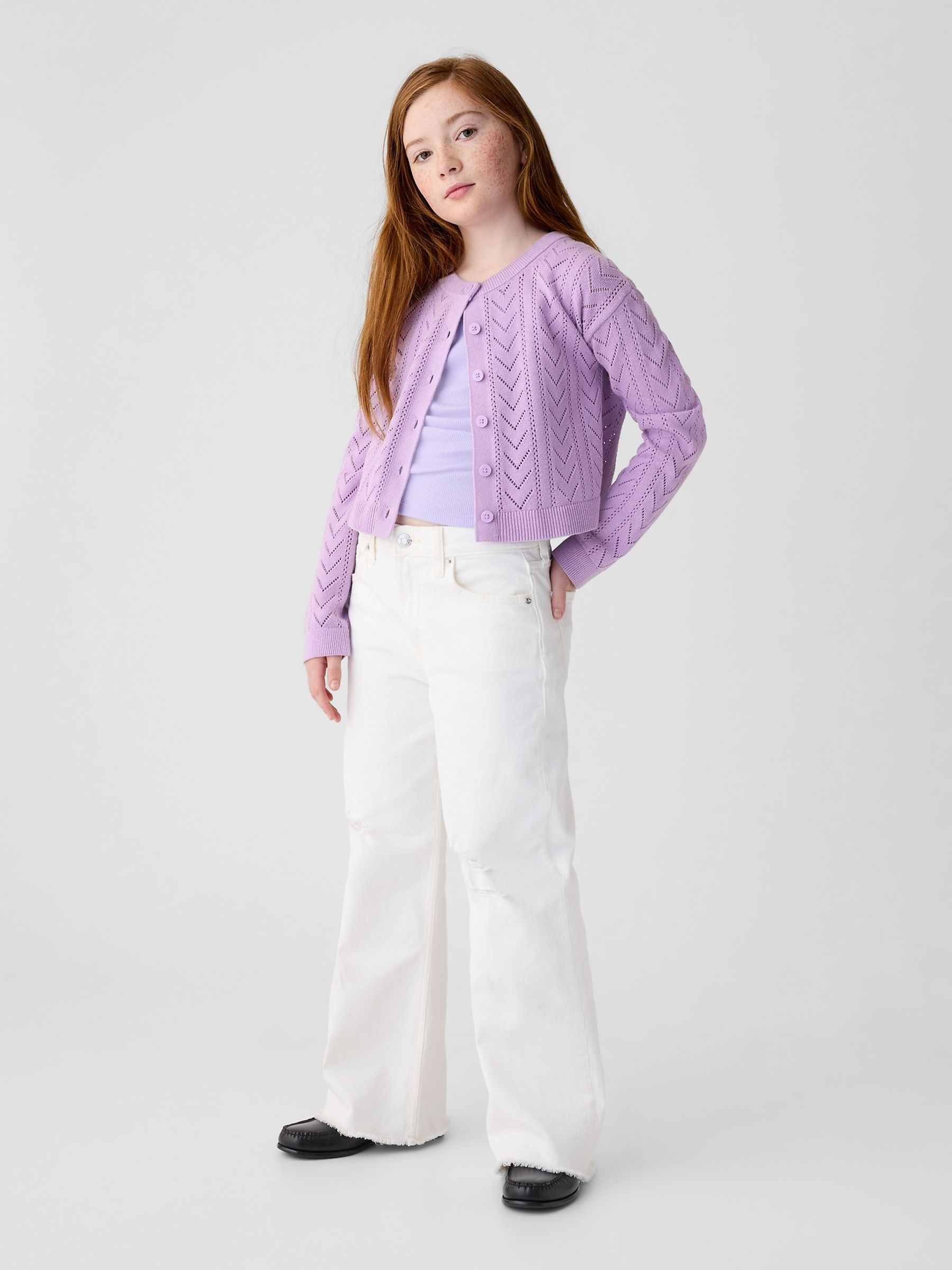 Purple Soft Pointelle Cardigan (4-13yrs) - Image 3 of 4