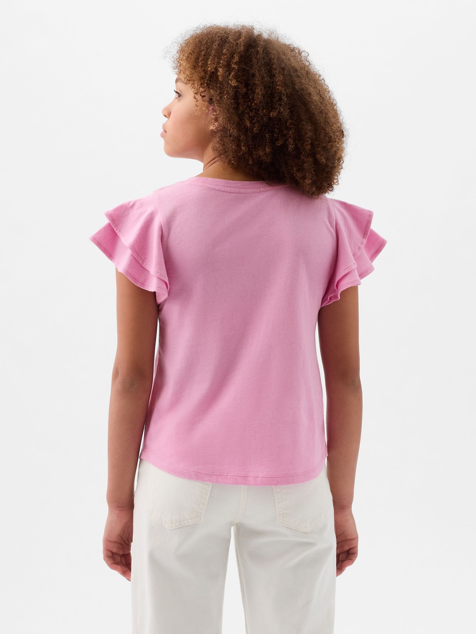 Pink Embroidered Logo Short Flutter Sleeve Crew Neck T-Shirt (4-13yrs) - Image 2 of 4