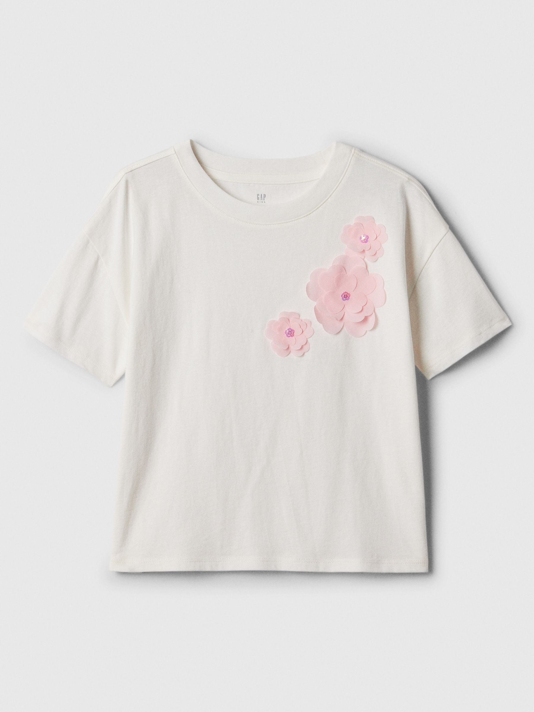 White Embroidered Daisy Graphic Short Sleeve Crew Neck T-Shirt (4-13yrs) - Image 1 of 2