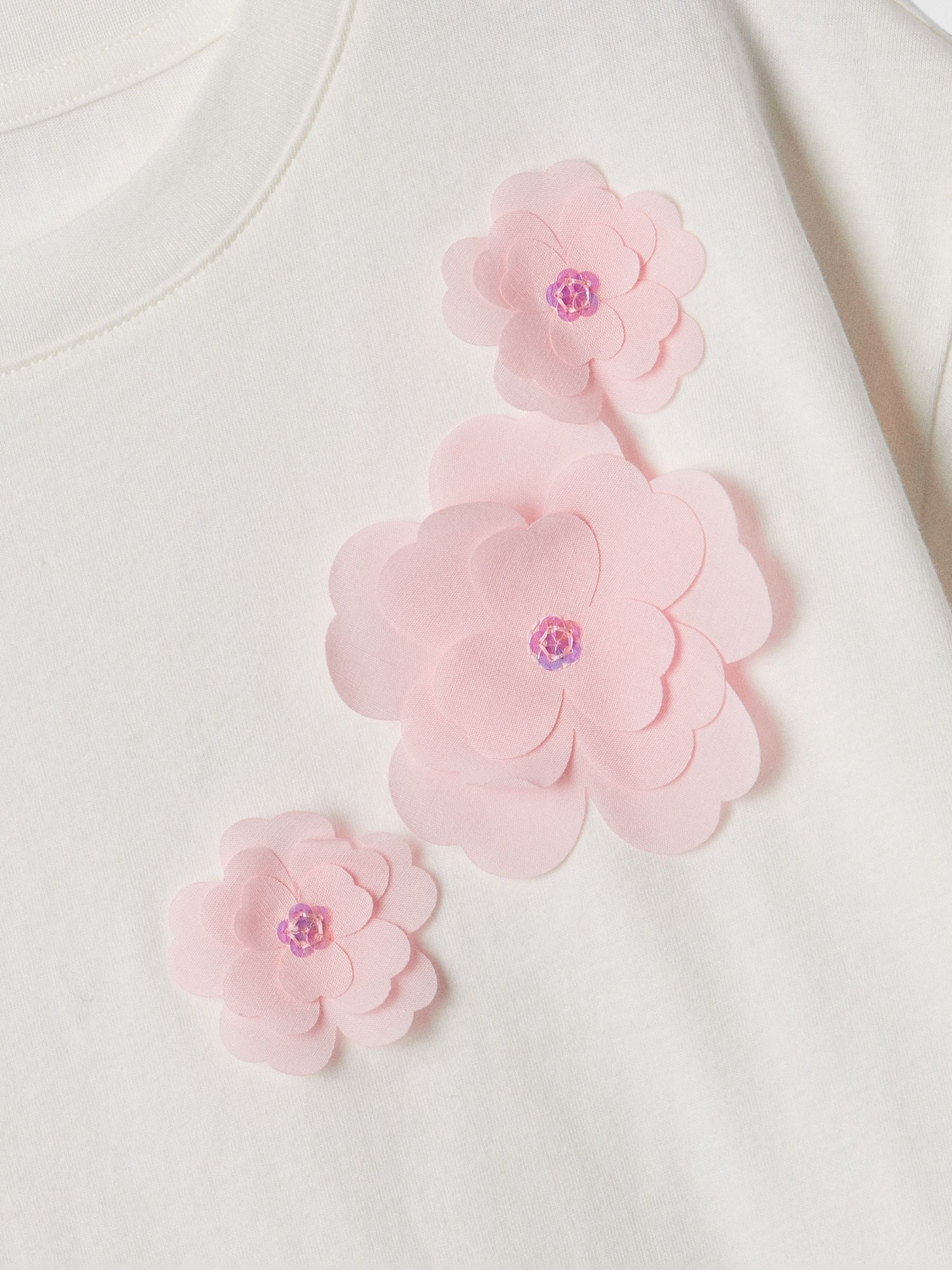 White Embroidered Daisy Graphic Short Sleeve Crew Neck T-Shirt (4-13yrs) - Image 2 of 2