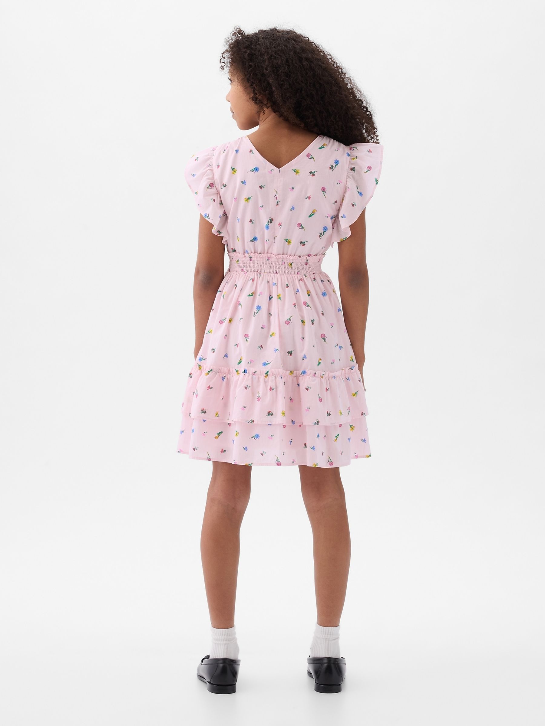 Pink Floral Flutter Sleeve Dress (4-13yrs) - Image 2 of 2 Pink Floral Flutter Sleeve Dress (4-13yrs) - Image 2 of 2