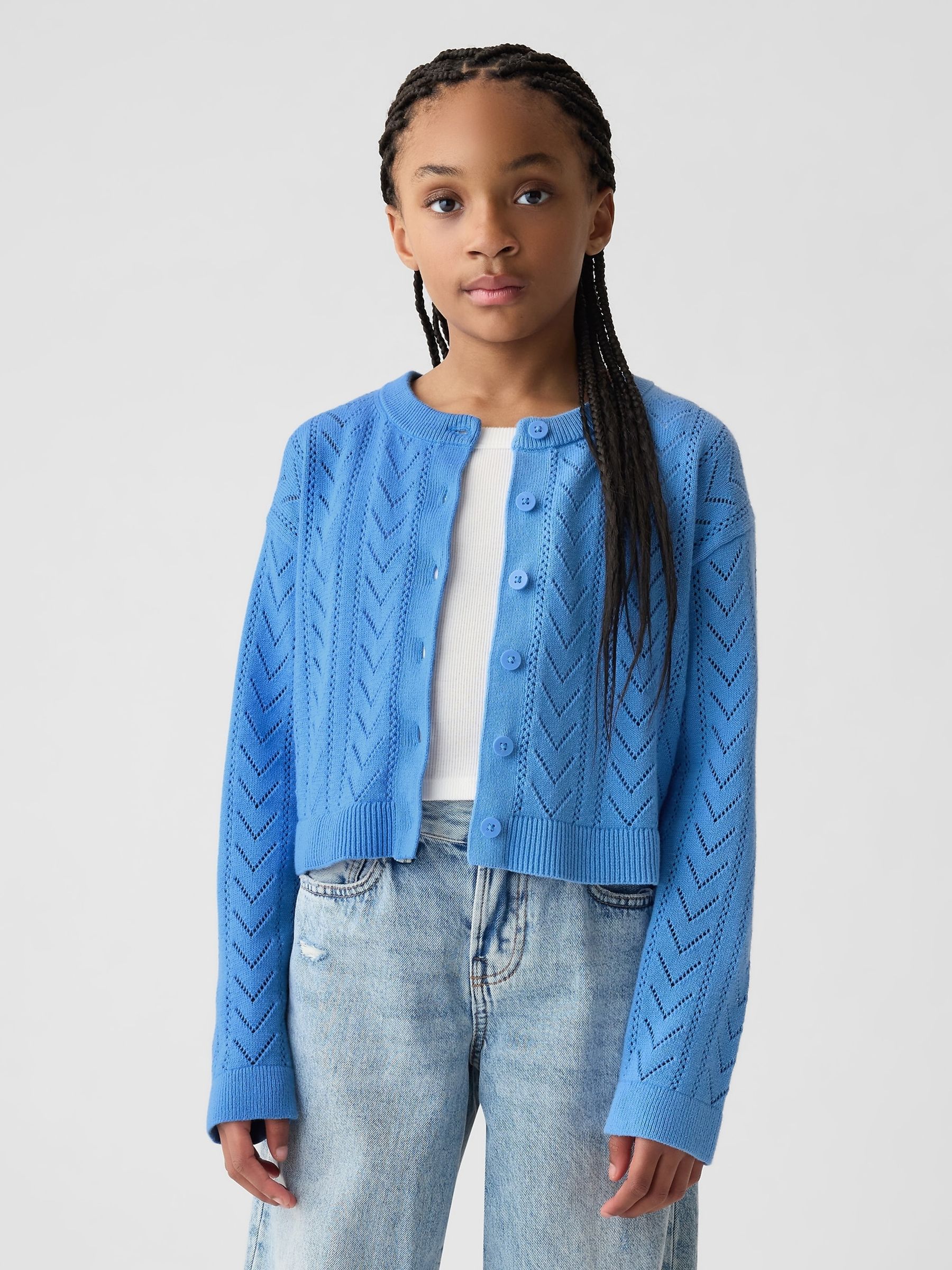 Blue Soft Pointelle Cardigan (4-13yrs) - Image 1 of 6