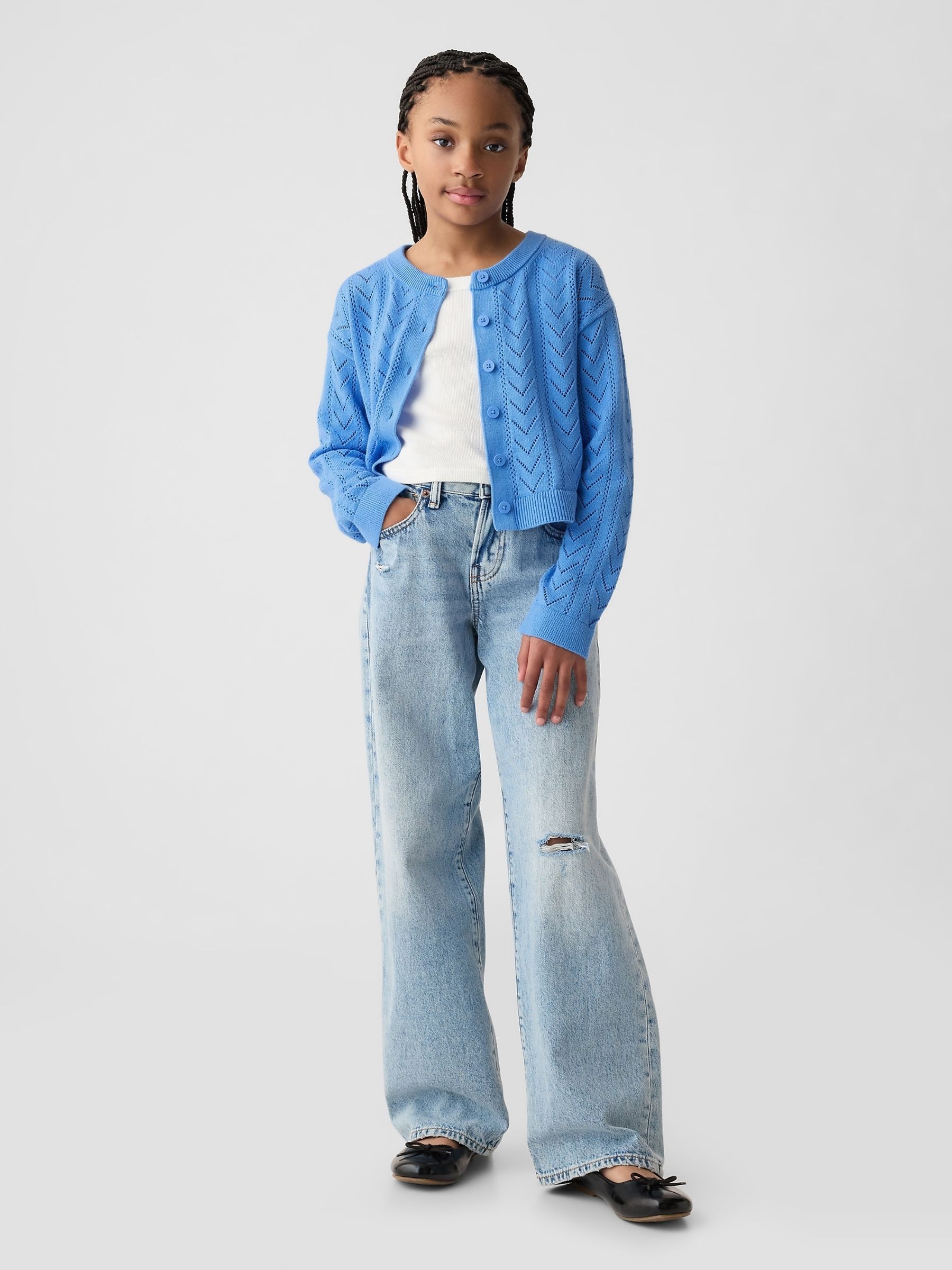 Blue Soft Pointelle Cardigan (4-13yrs) - Image 3 of 6