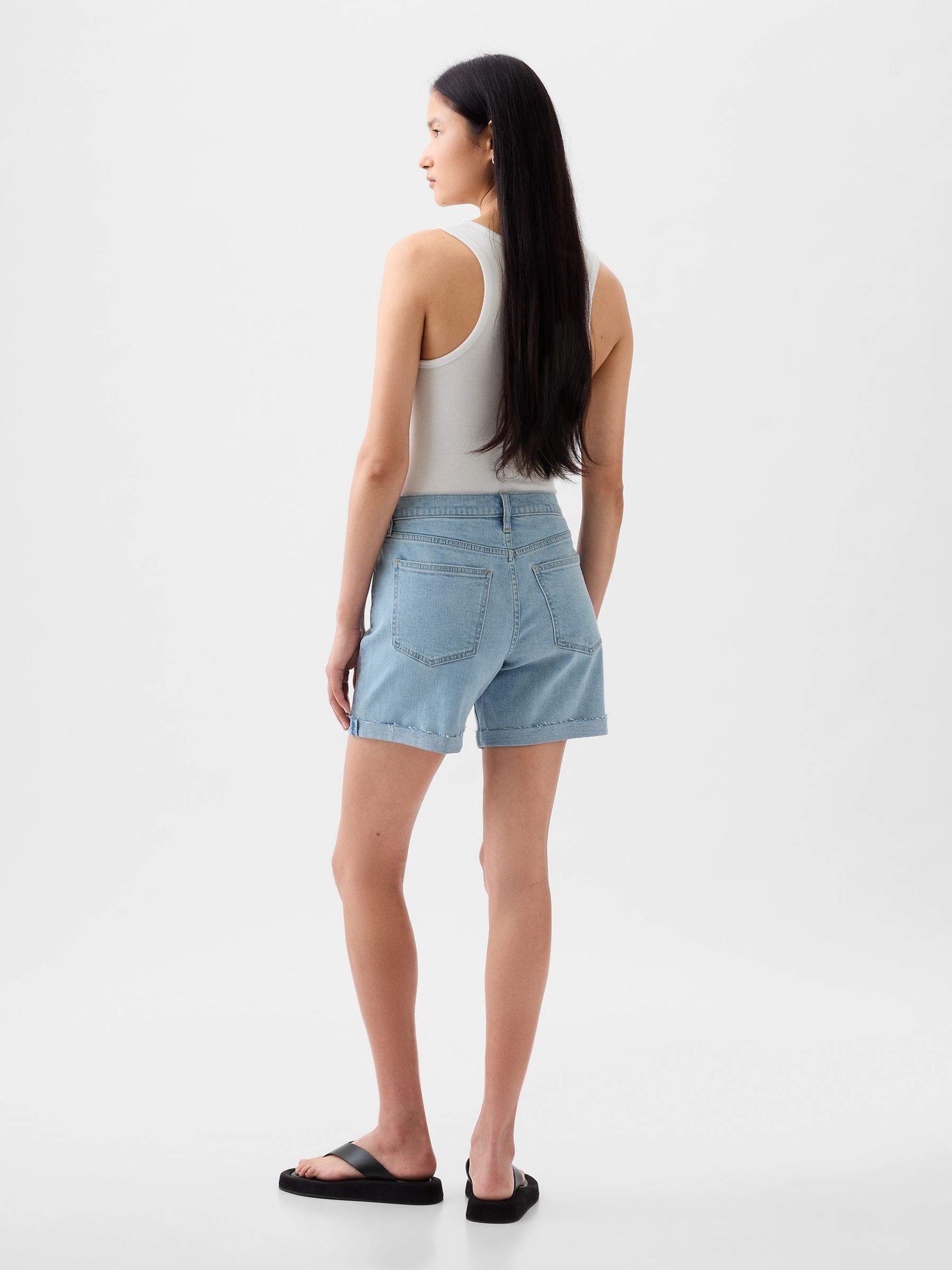 Blue Light Destructed Denim Mid Rise Girlfriend Shorts - Image 2 of 6