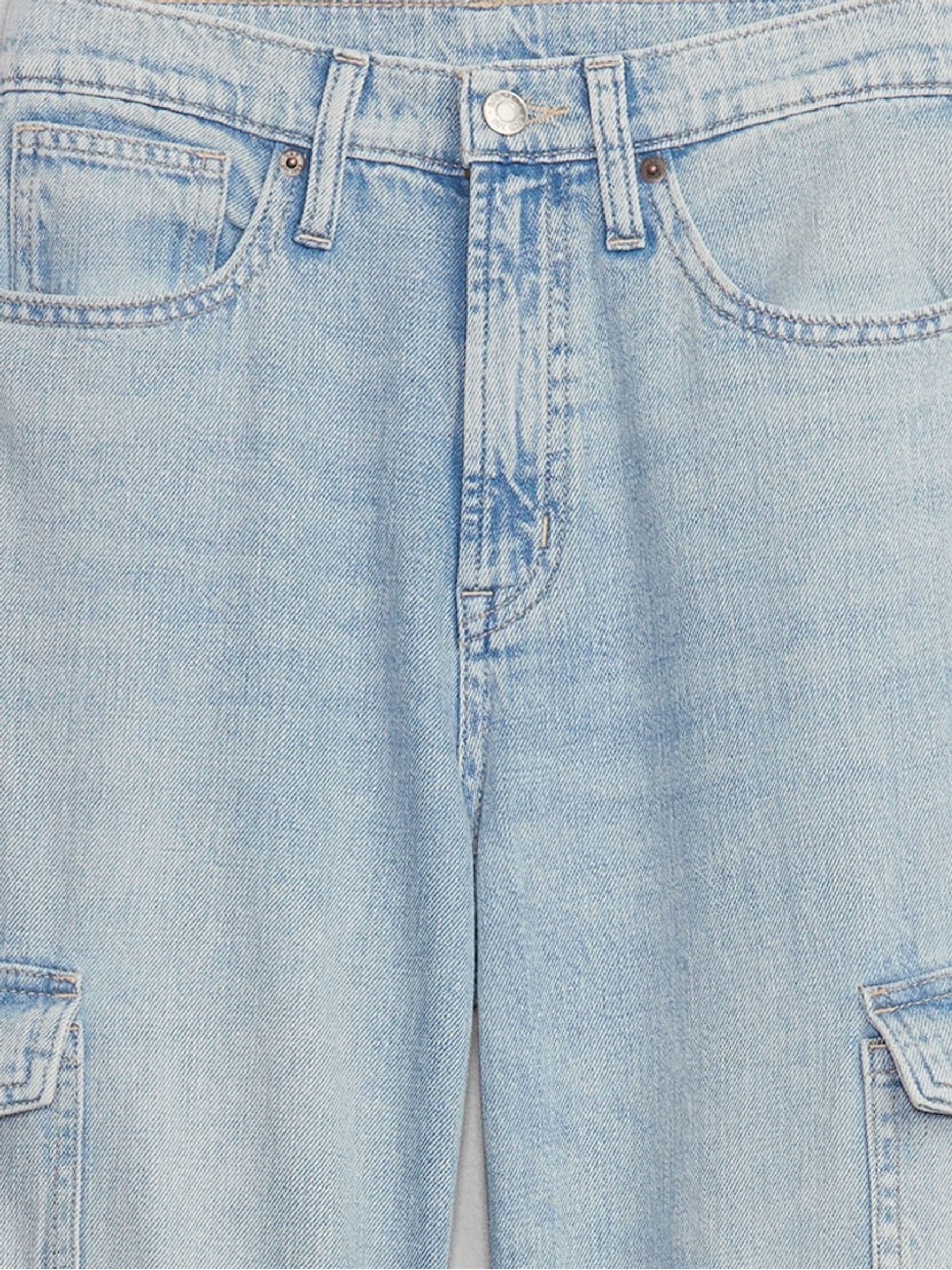 Light Blue Wide Leg High Waisted Cargo Jeans - Image 6 of 6