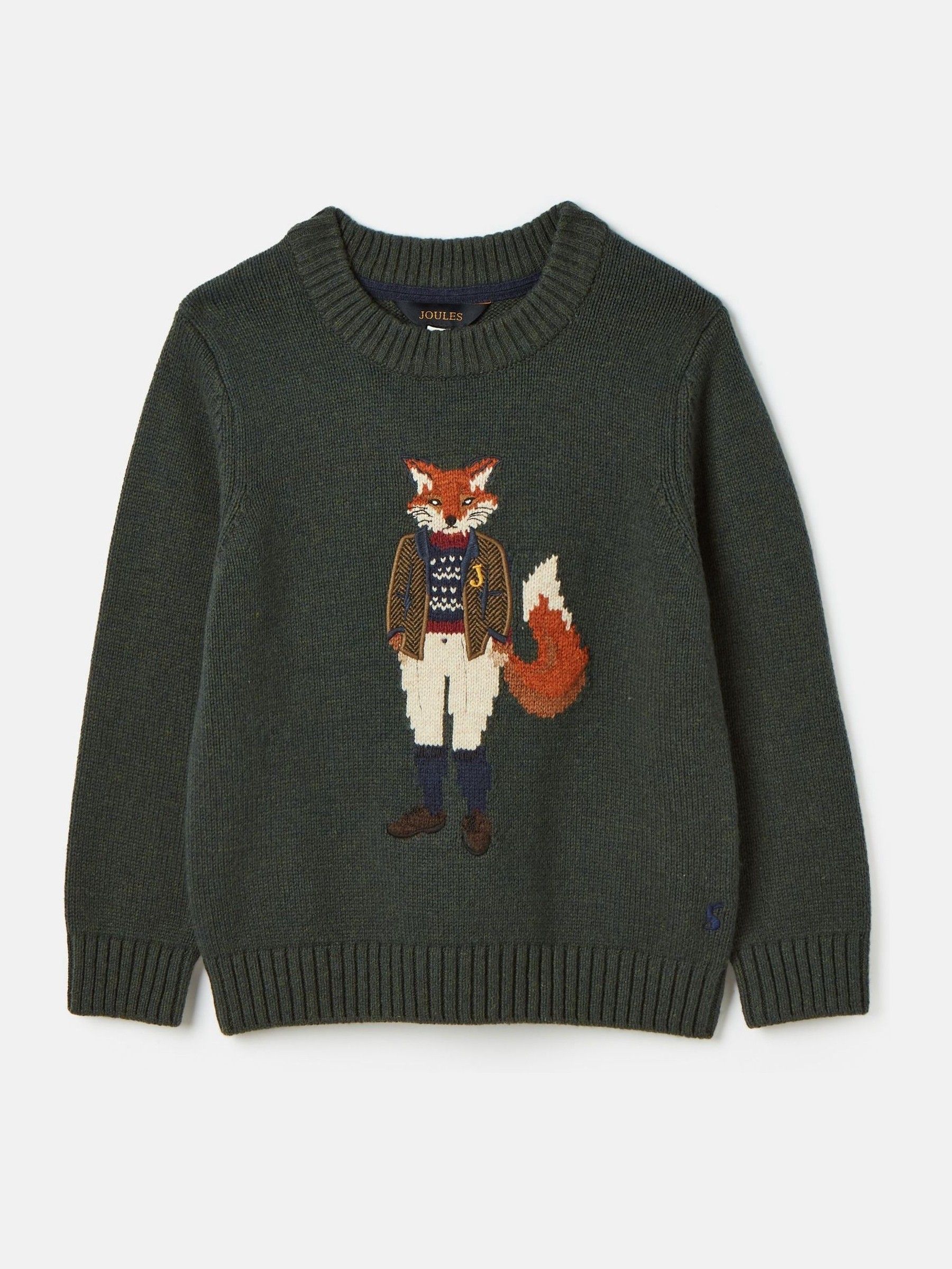 Kids' Jonty Green Intarsia Fox Artwork Jumper - Image 1 of 5