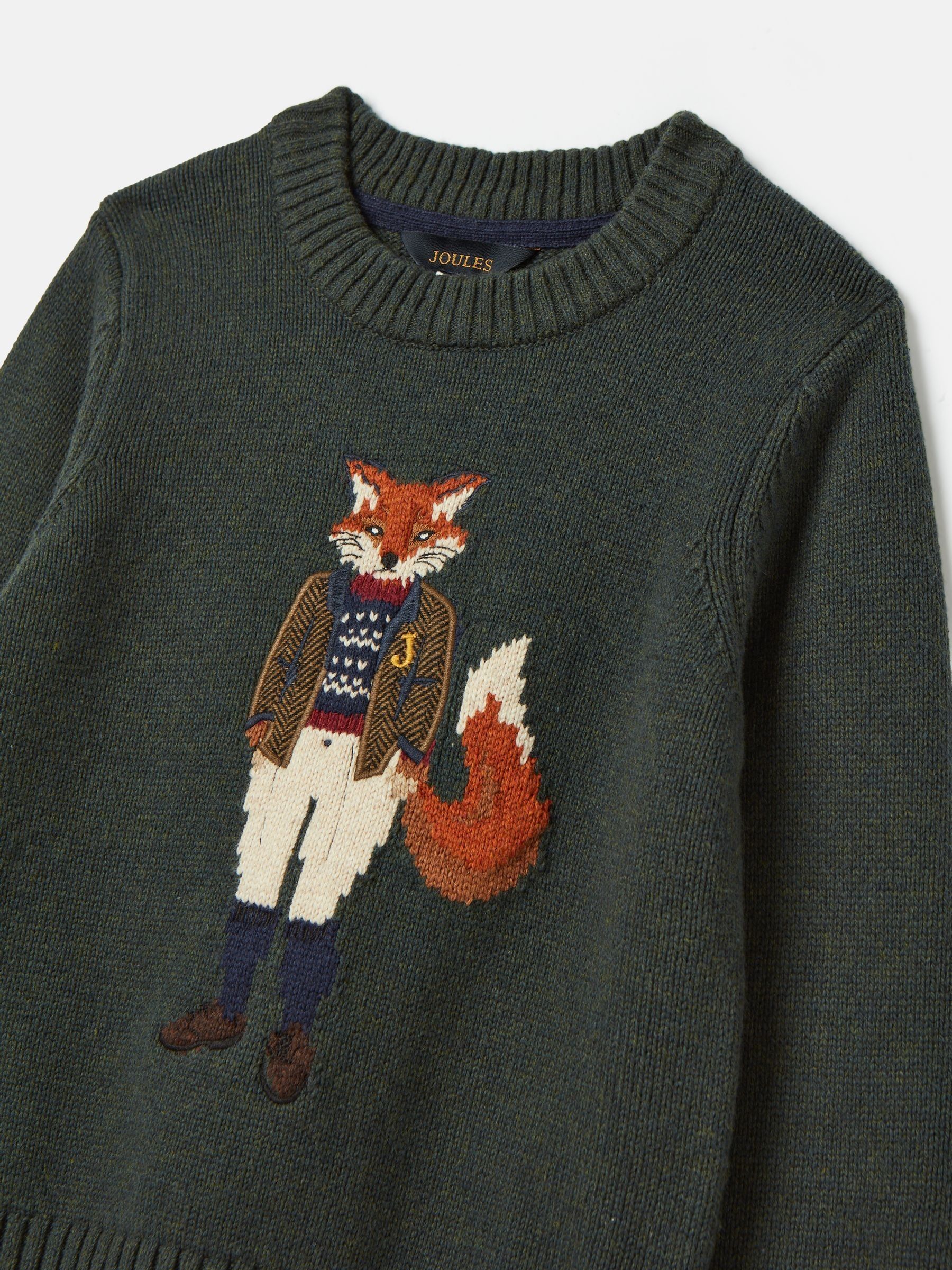 Kids' Jonty Green Intarsia Fox Artwork Jumper - Image 3 of 5