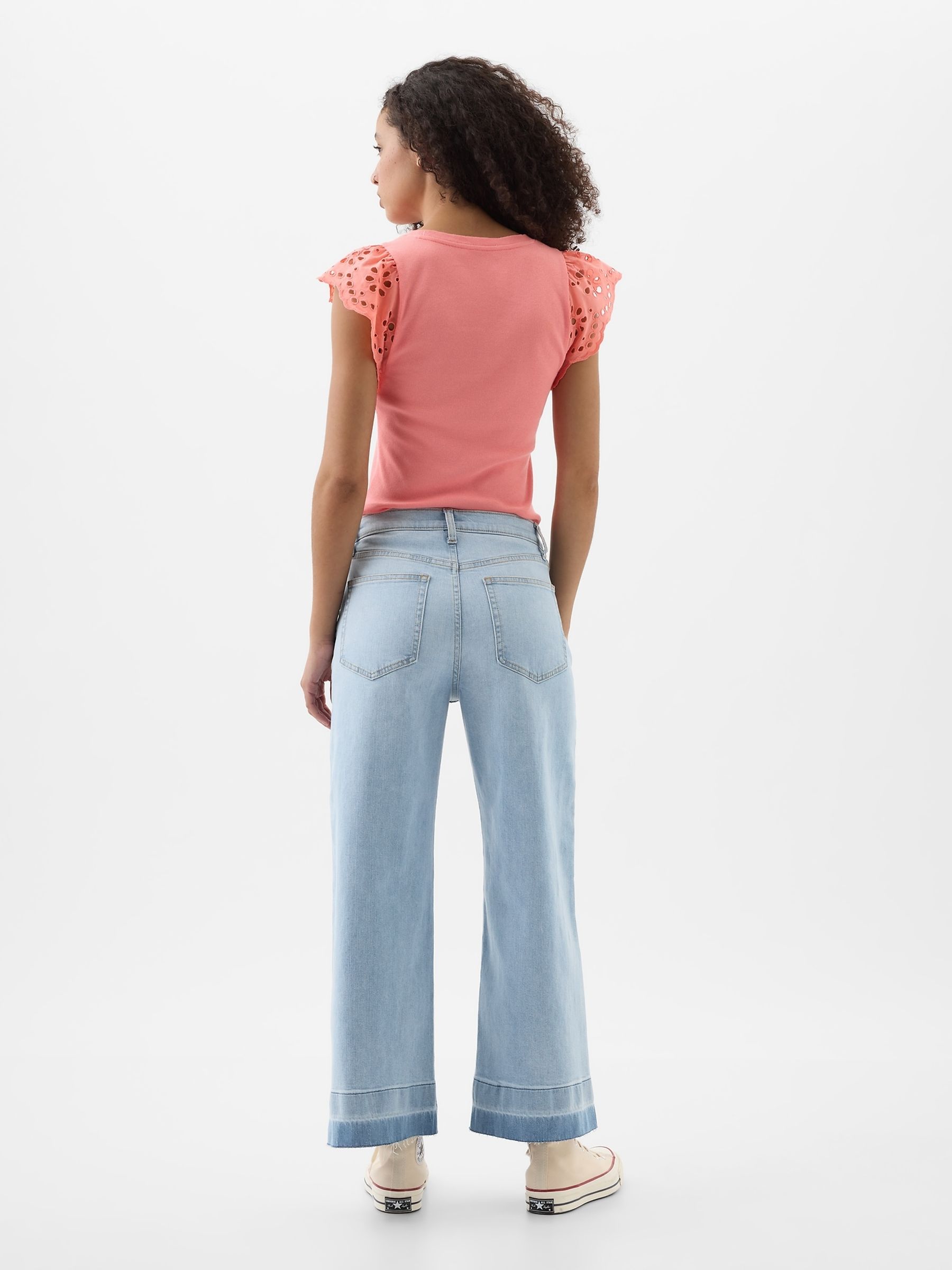 Light Blue High Waisted Raw Hem Wide Leg Jeans - Image 4 of 6