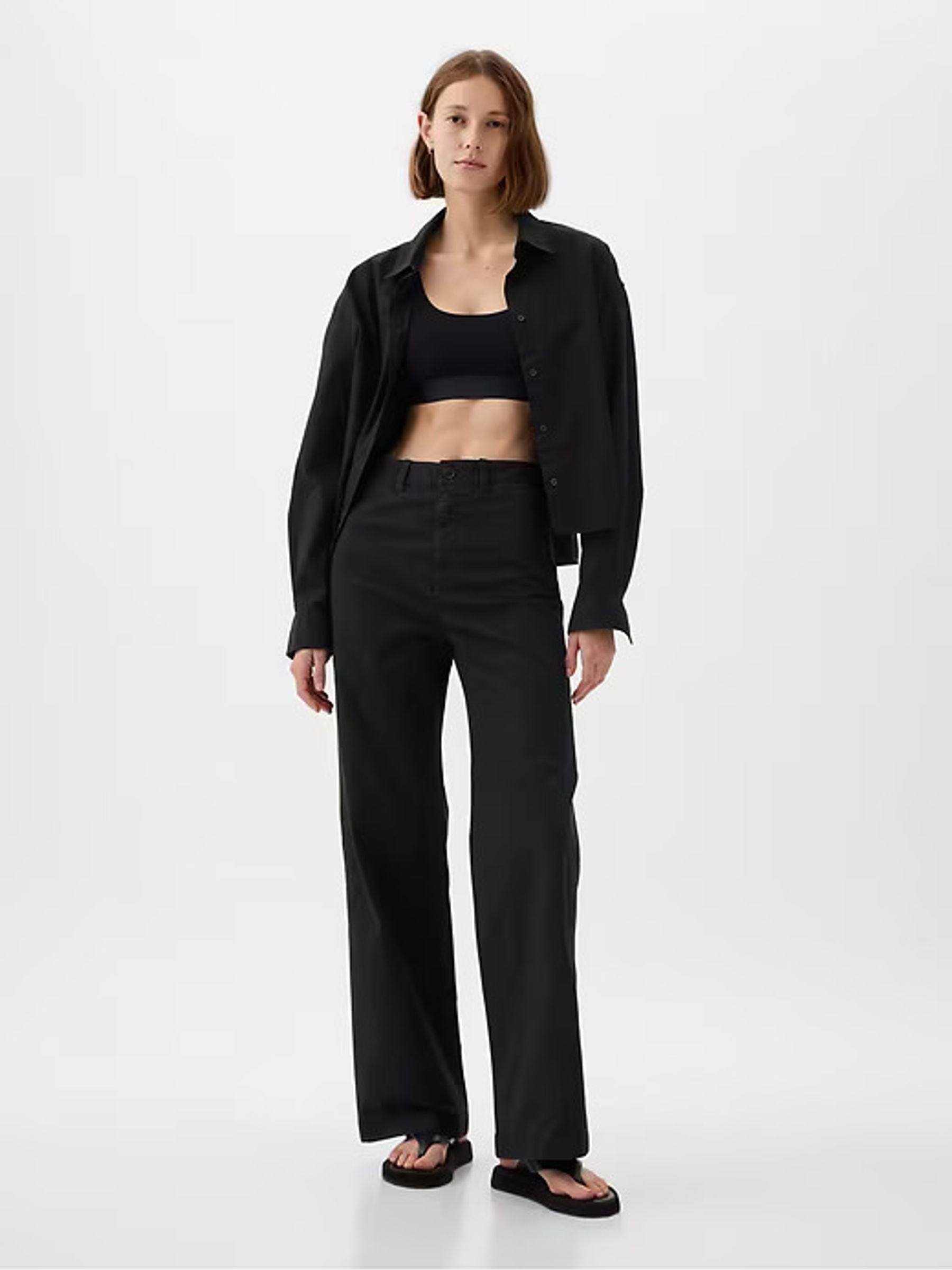 Black Mid Rise Wide Leg Ankle Trousers - Image 1 of 7
