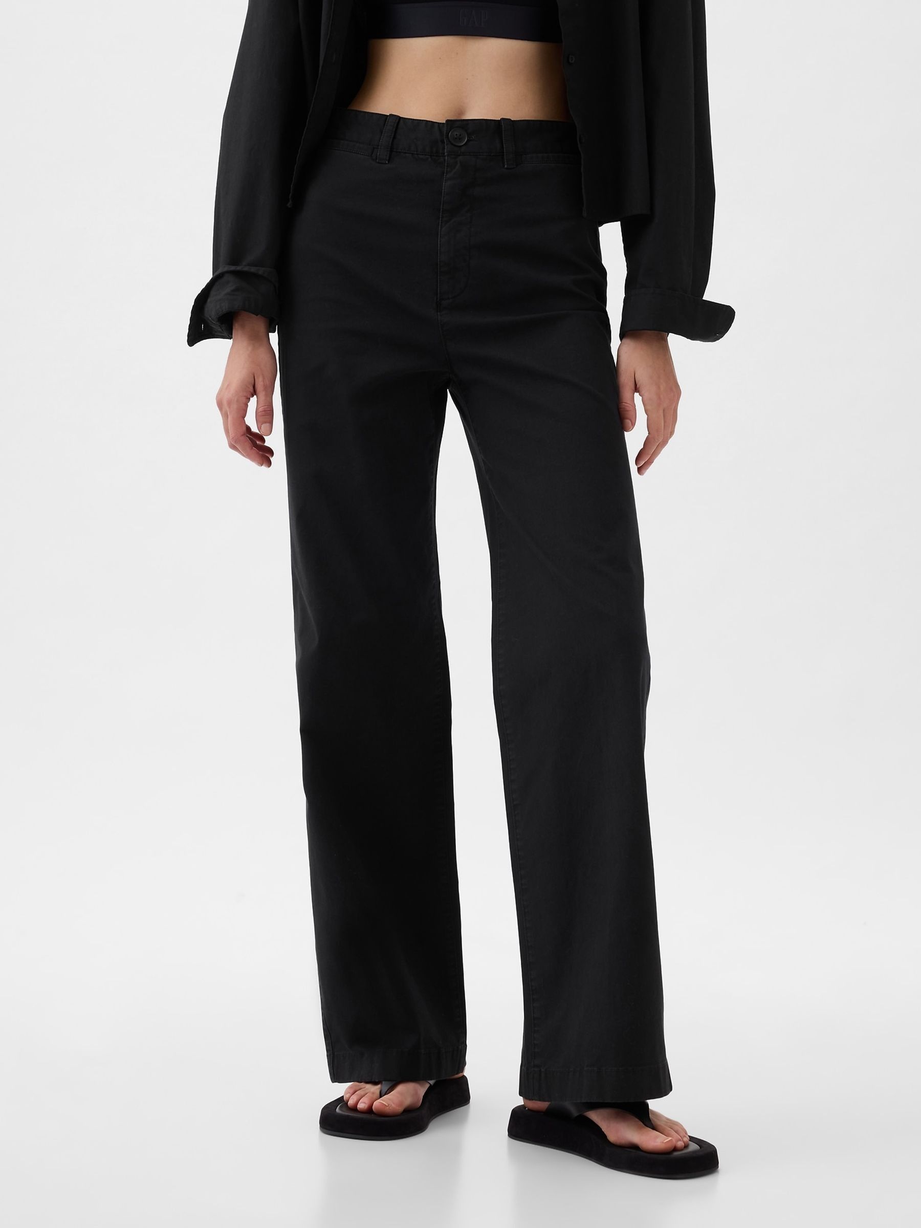Black Mid Rise Wide Leg Ankle Trousers - Image 2 of 7