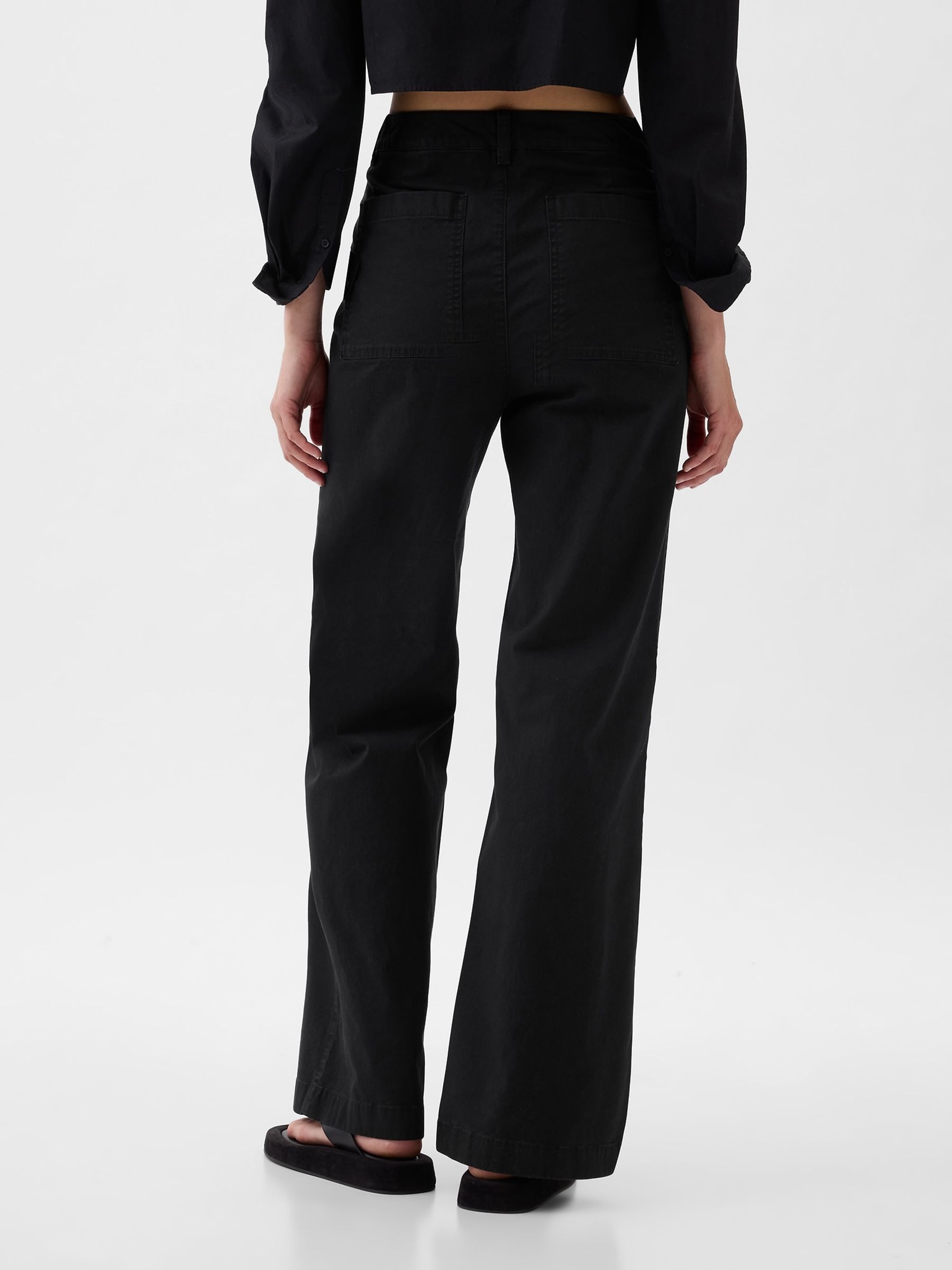 Black Mid Rise Wide Leg Ankle Trousers | Gap