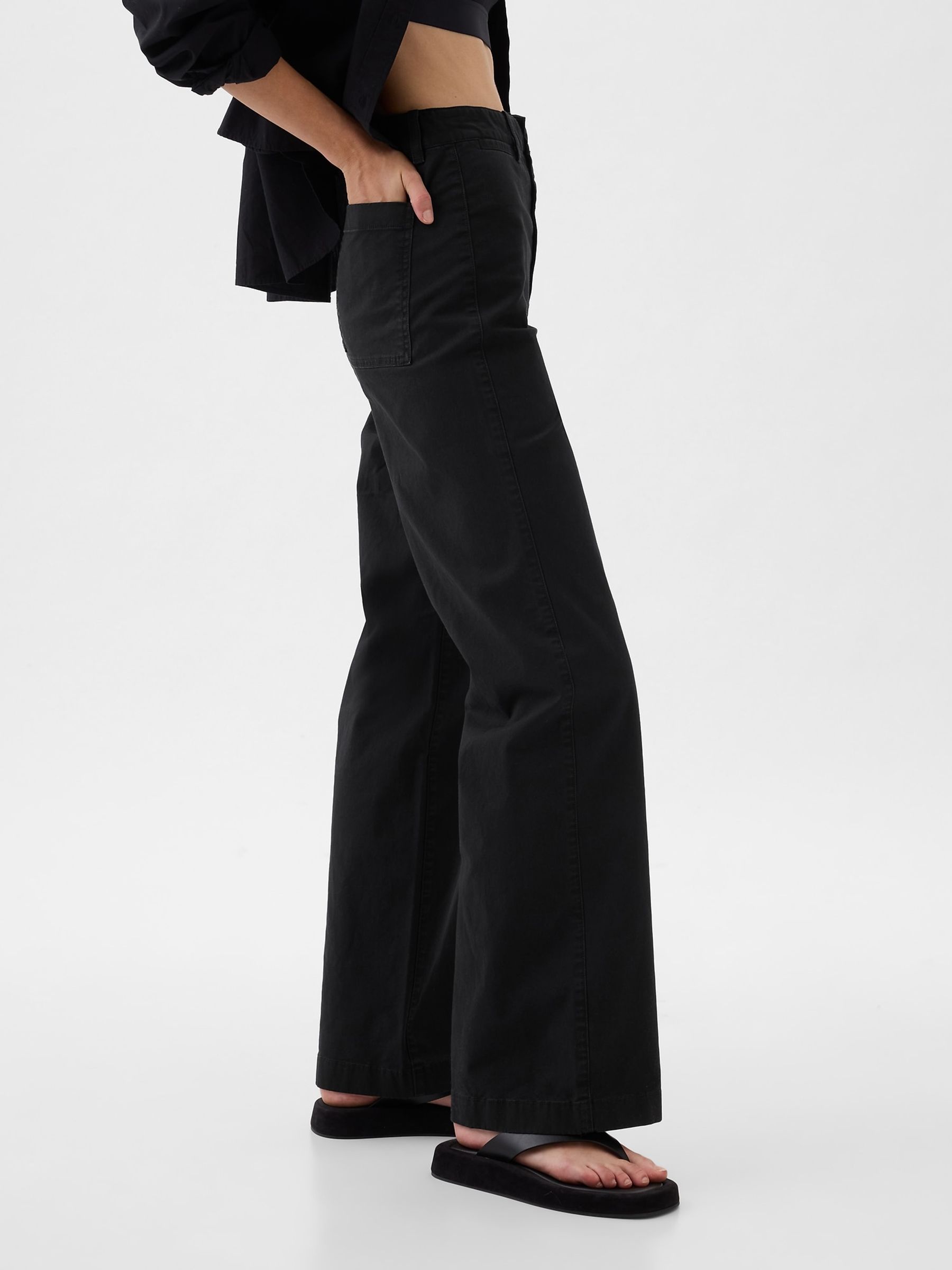 Black Mid Rise Wide Leg Ankle Trousers - Image 4 of 7