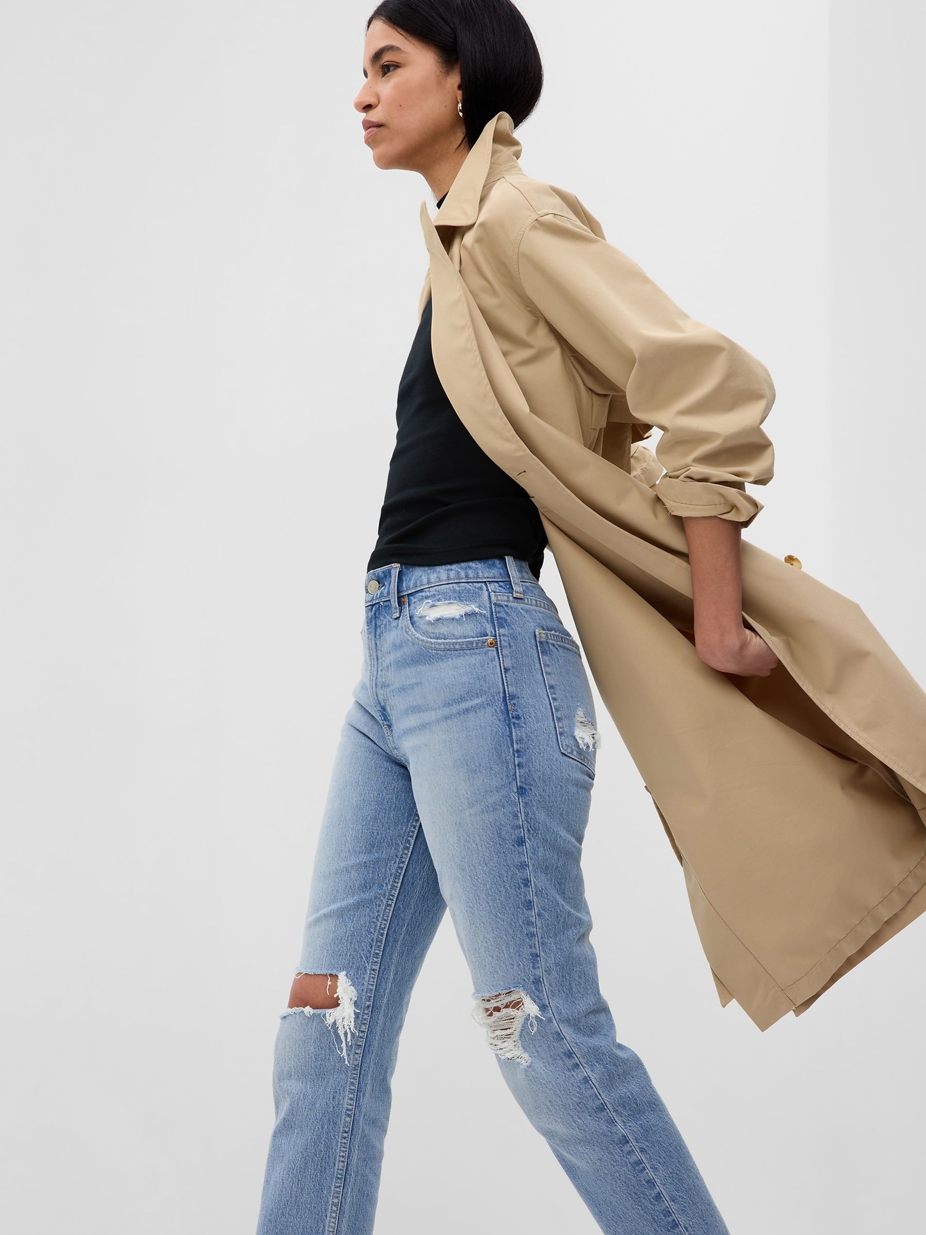 Light Blue High Waisted Cheeky Straight Leg Ripped Jeans - Image 4 of 11