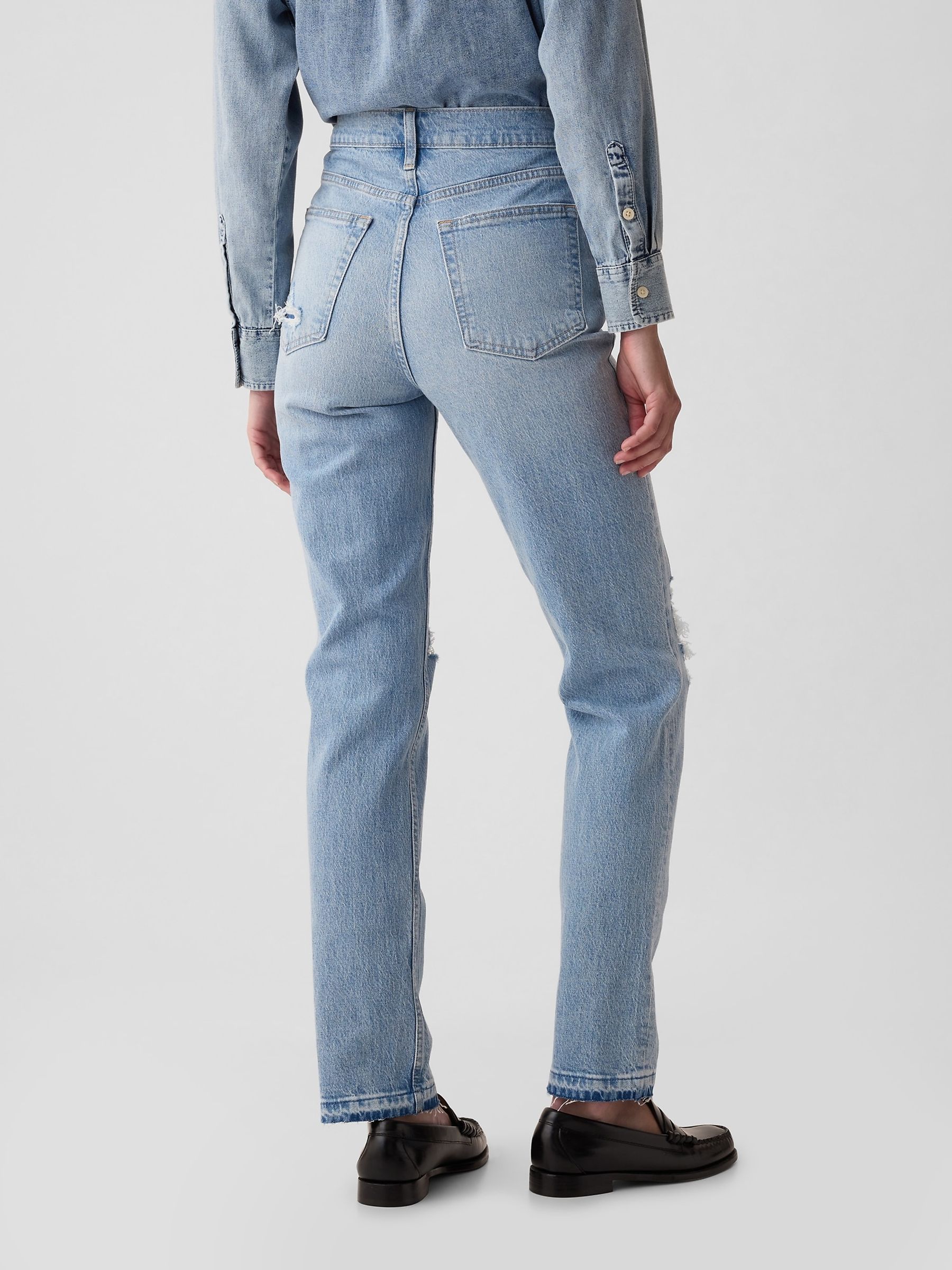 Light Blue High Waisted Cheeky Straight Leg Ripped Jeans - Image 8 of 11