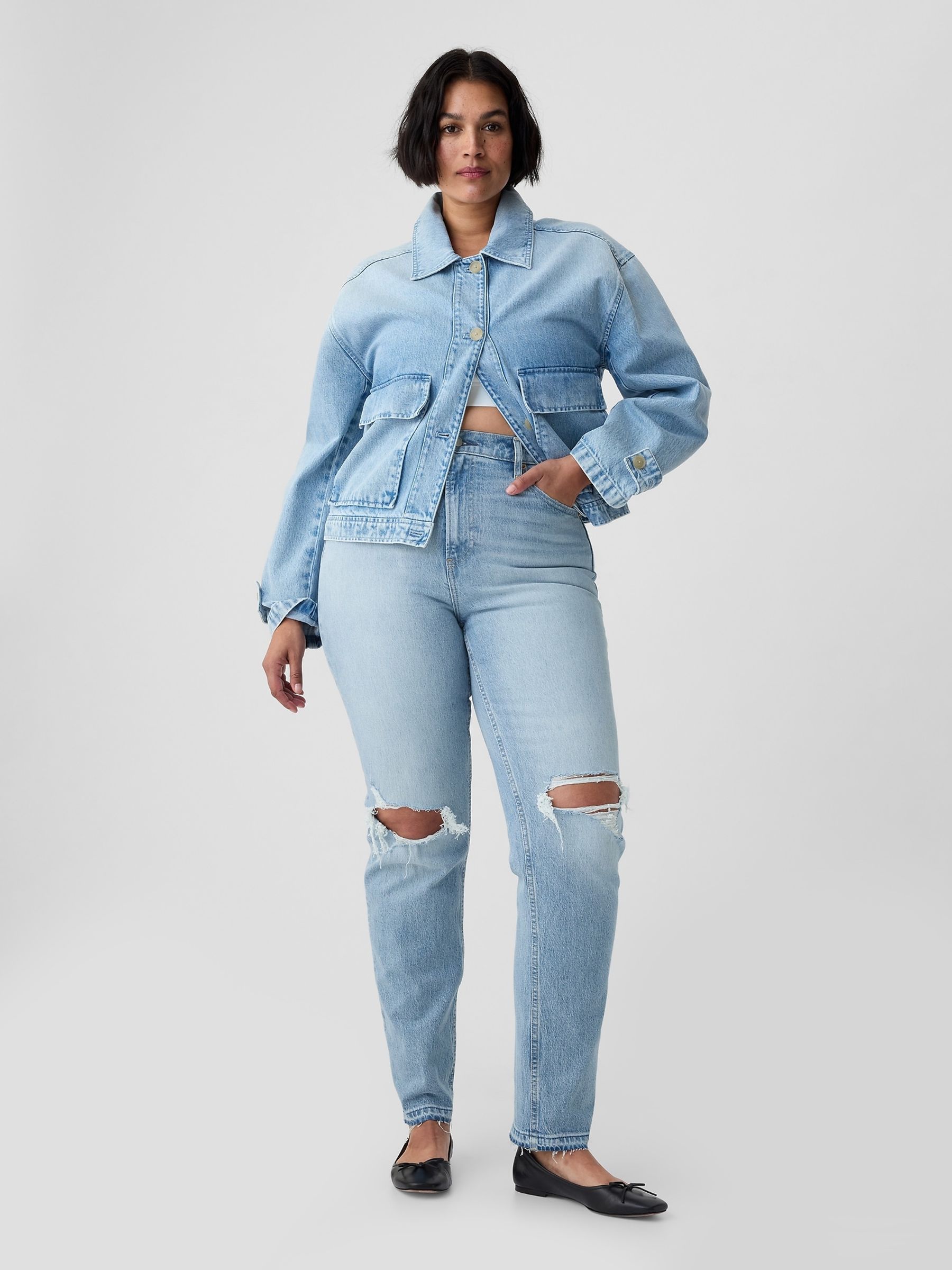 Light Blue High Waisted Cheeky Straight Leg Ripped Jeans - Image 9 of 11