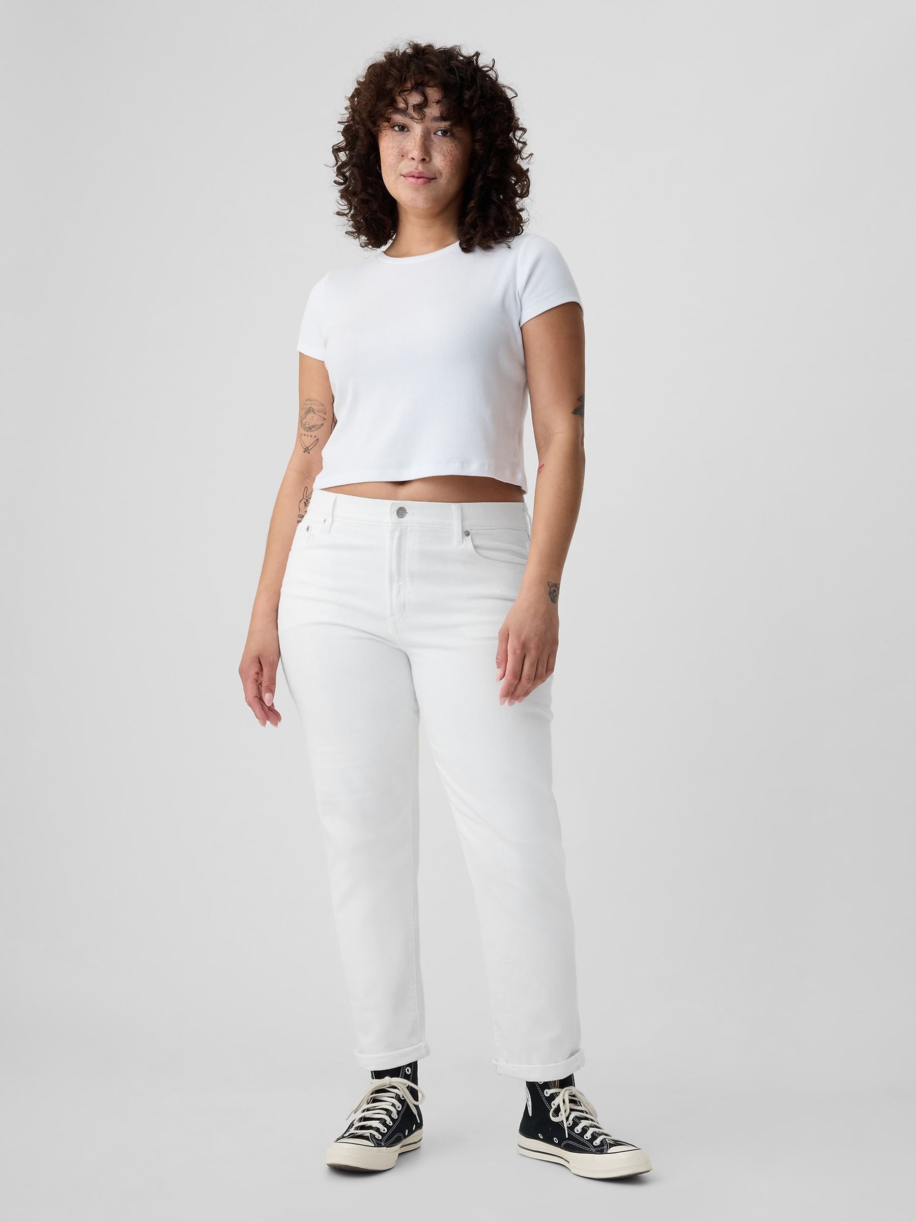 White Mid Rise Ankle Length Girlfriend Jeans - Image 3 of 5