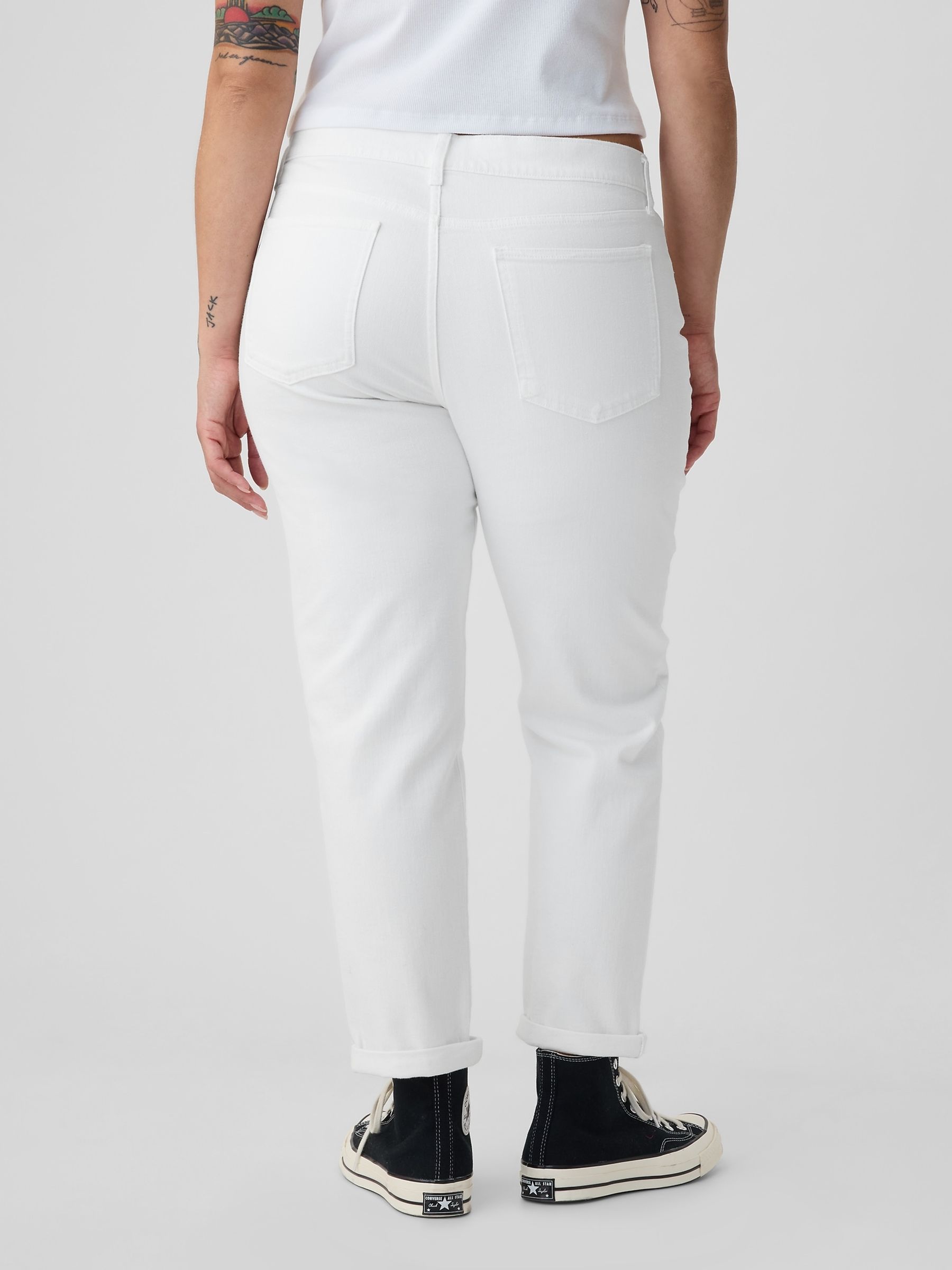 White Mid Rise Ankle Length Girlfriend Jeans - Image 4 of 5