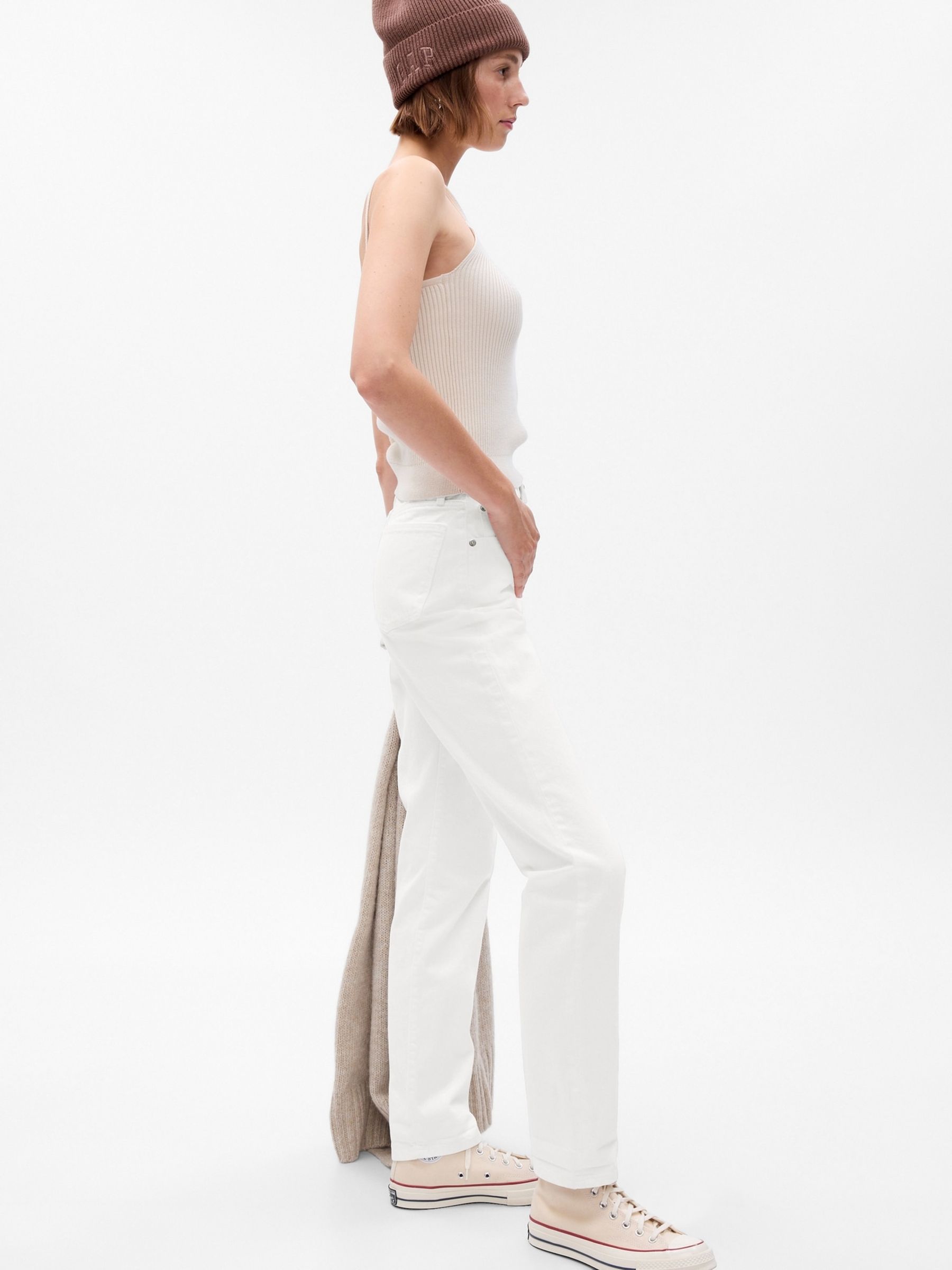White Mid Rise Ankle Length Girlfriend Jeans - Image 8 of 10