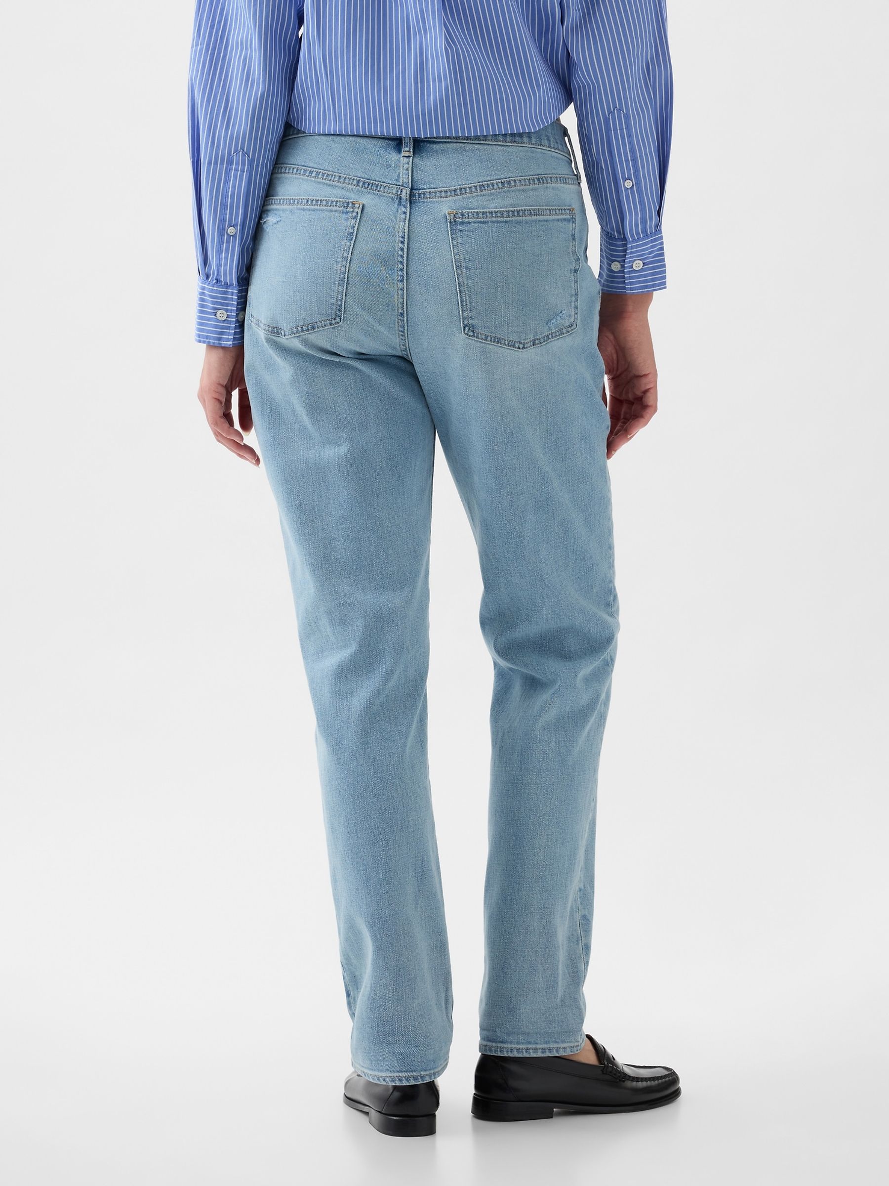 Blue Mid Rise Rip Knee Girlfriend Jeans - Image 2 of 5