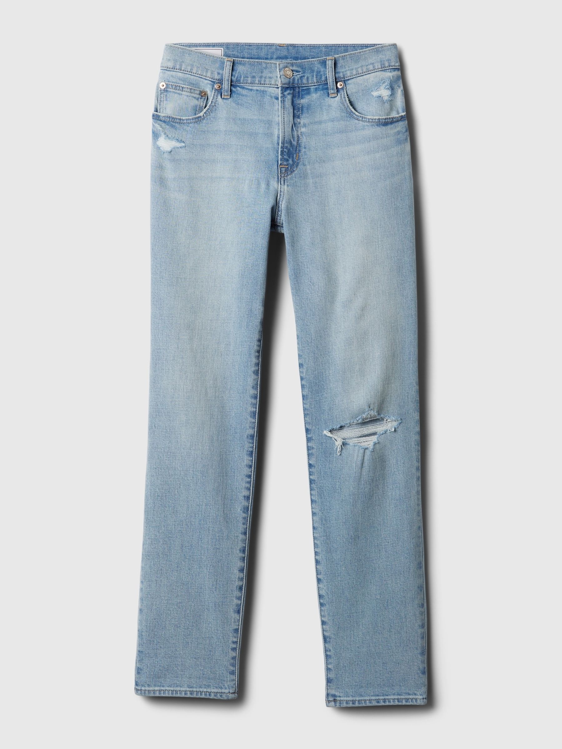Blue Mid Rise Rip Knee Girlfriend Jeans - Image 4 of 5