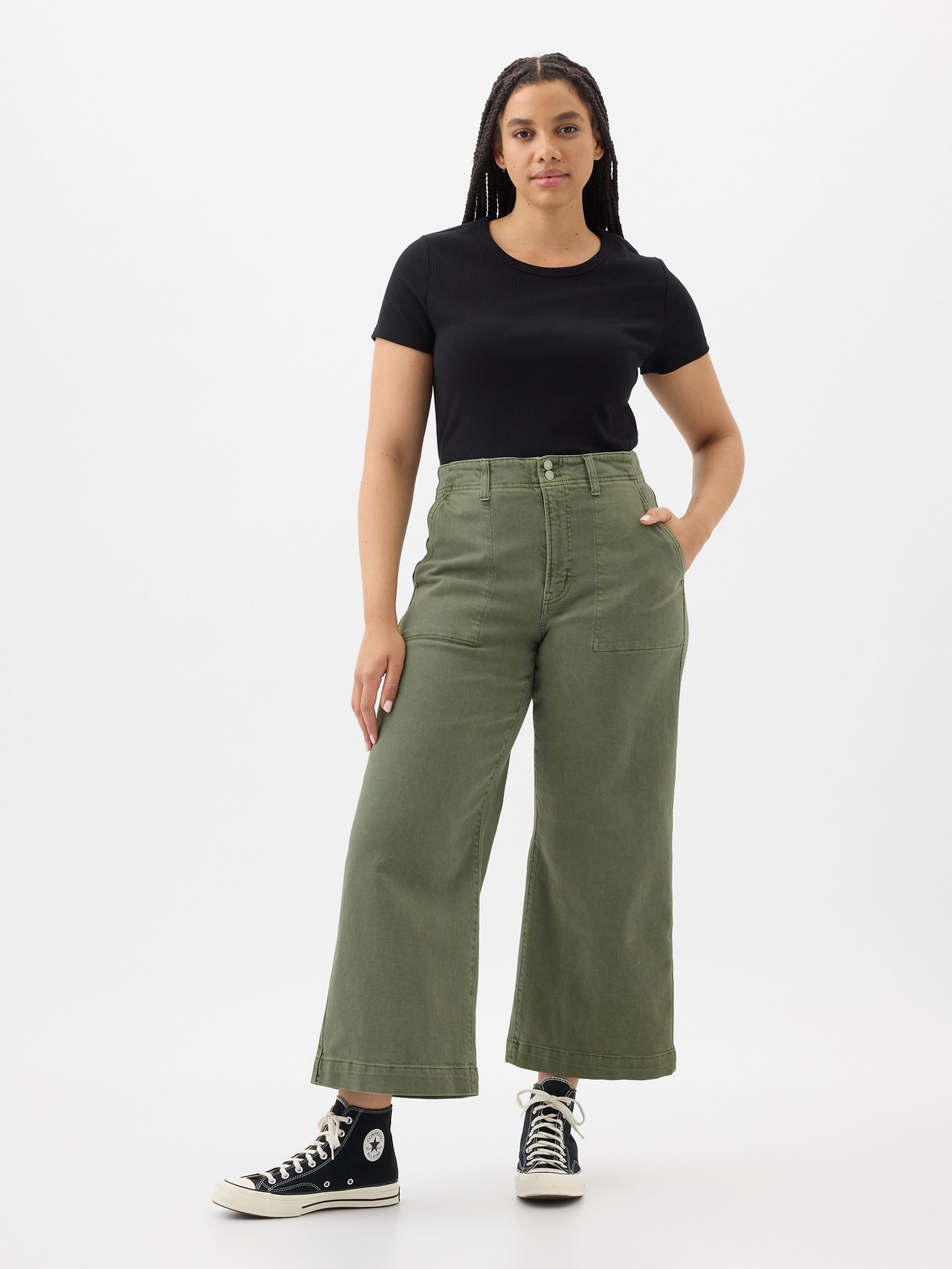 Green High Waisted Wide Leg Utility Jeans - Image 3 of 9