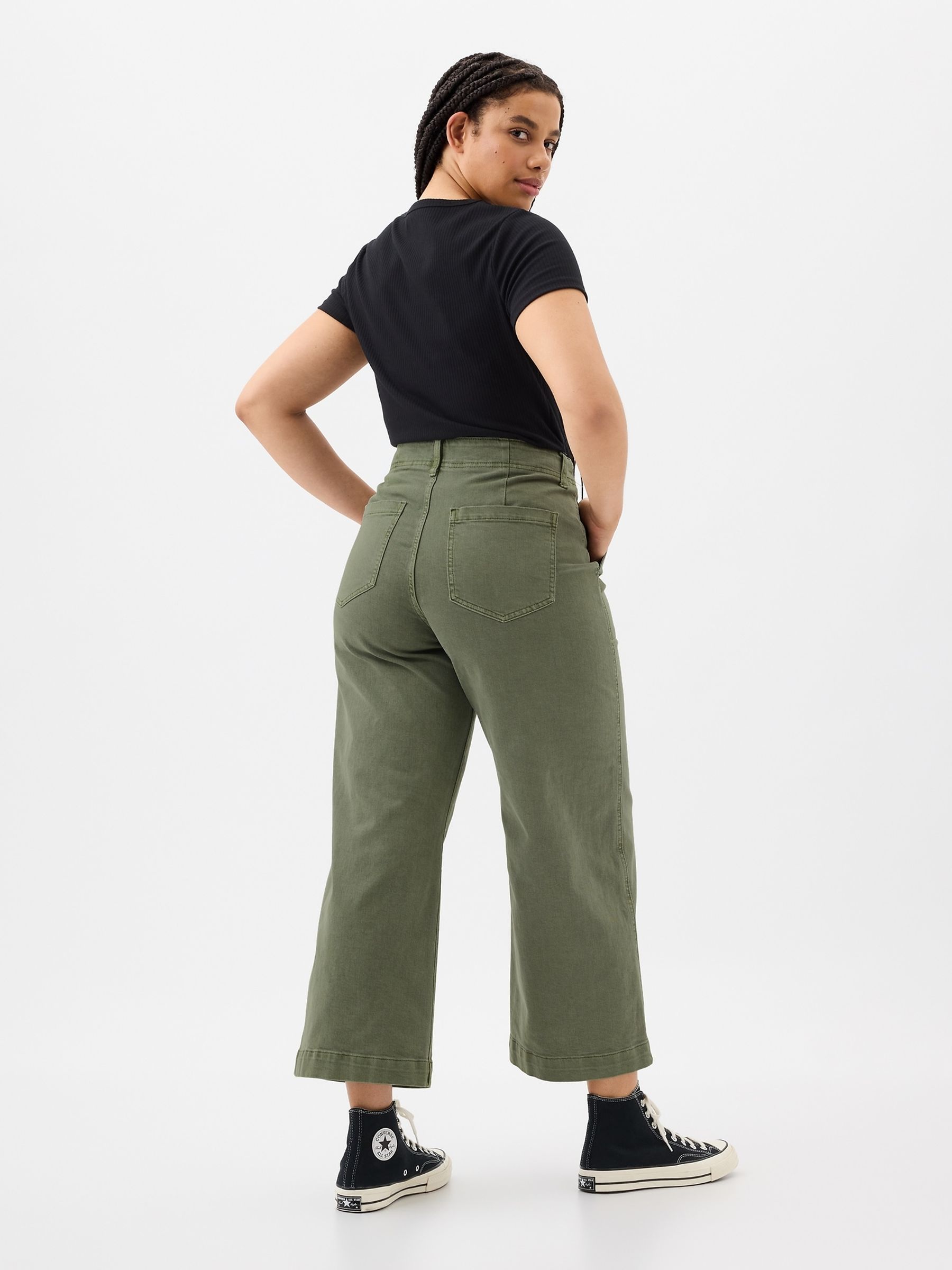 Green High Waisted Wide Leg Utility Jeans - Image 4 of 9