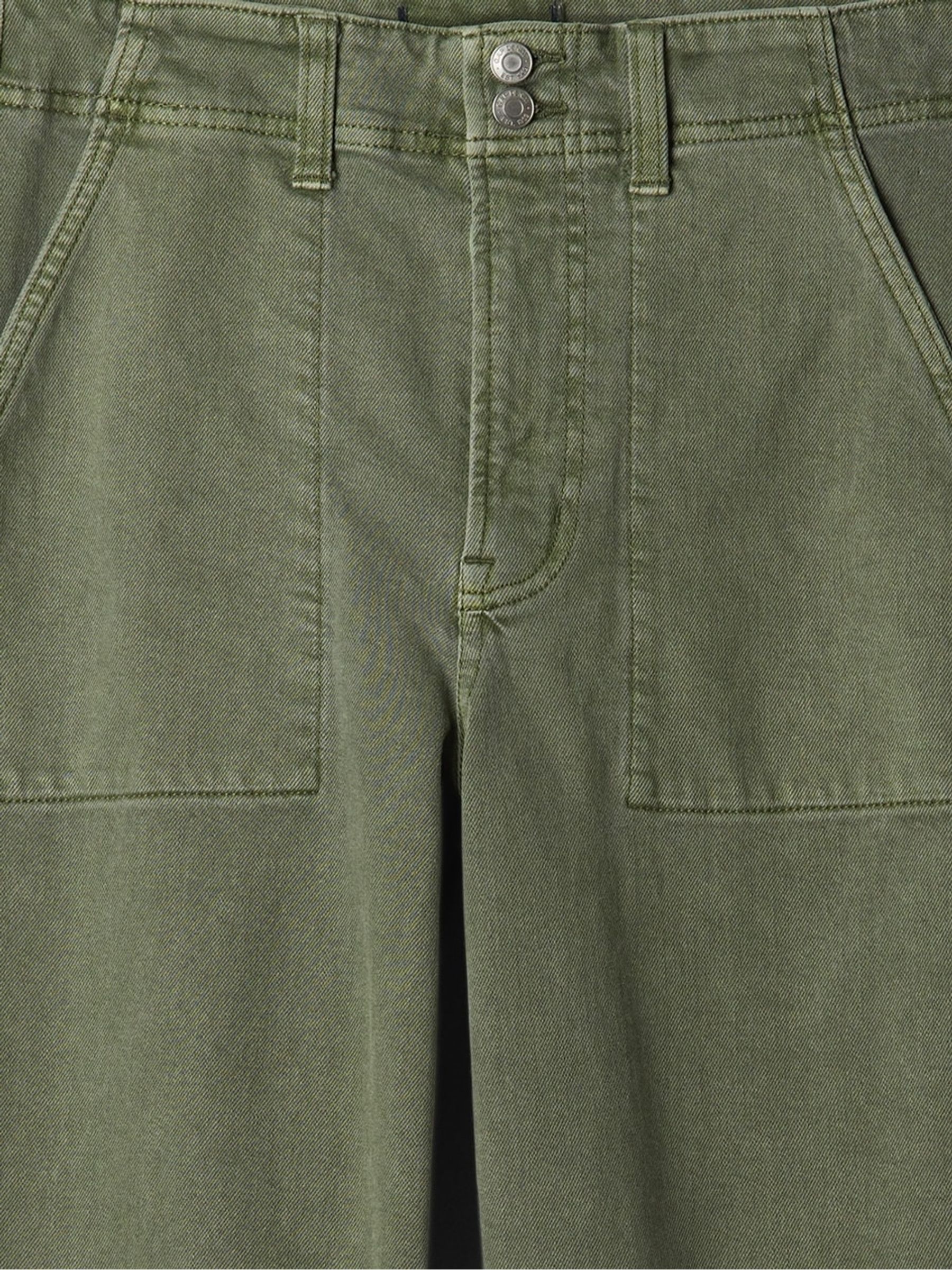 Green High Waisted Wide Leg Utility Jeans - Image 8 of 9