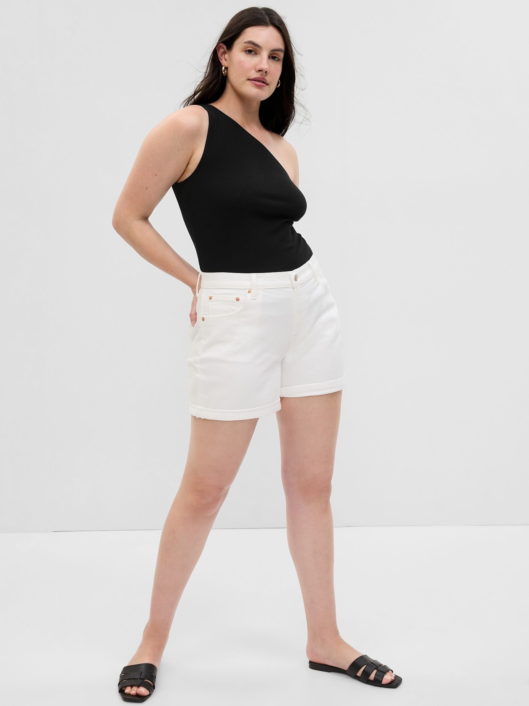 White Denim Mid Rise Girlfriend Shorts - Image 1 of 6