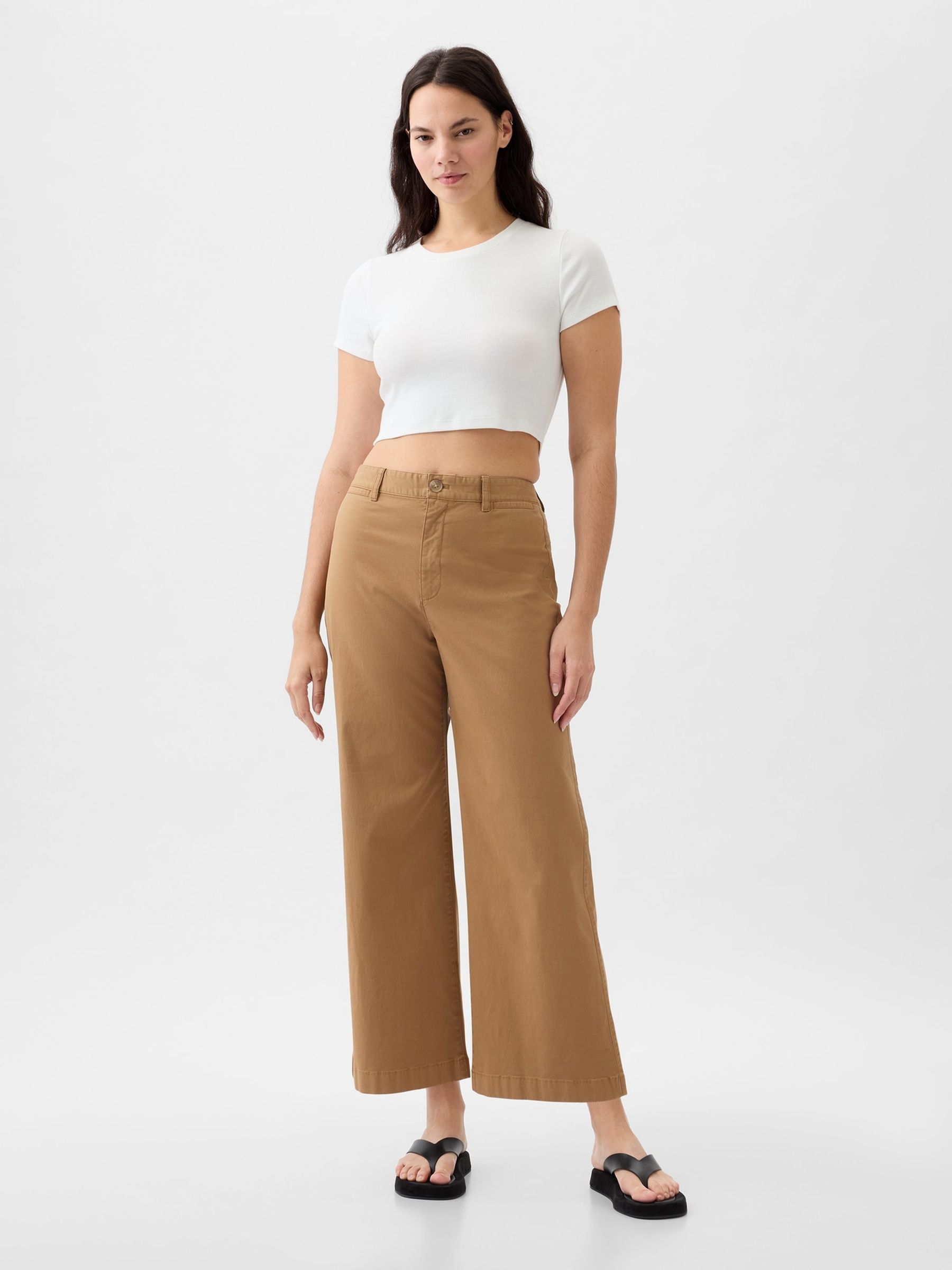 Khaki Brown High Stride Wide Leg Trousers - Image 1 of 1