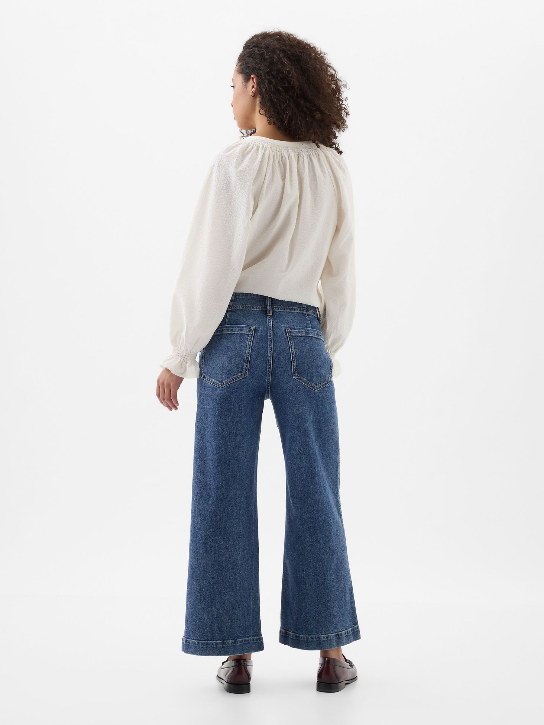 Dark Blue High Waisted Wide Leg Cropped Jeans - Image 2 of 5