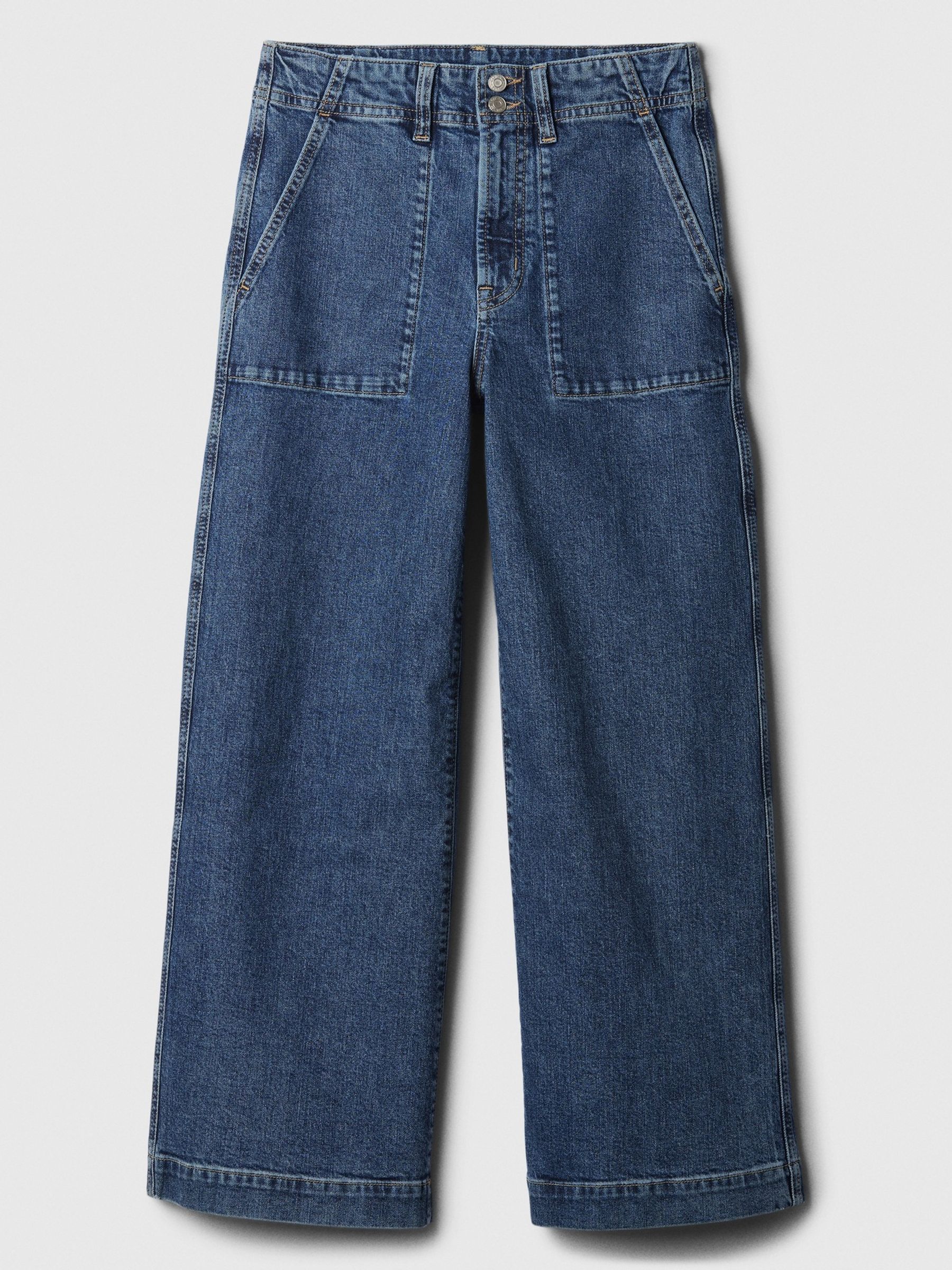 Dark Blue High Waisted Wide Leg Cropped Jeans - Image 3 of 5