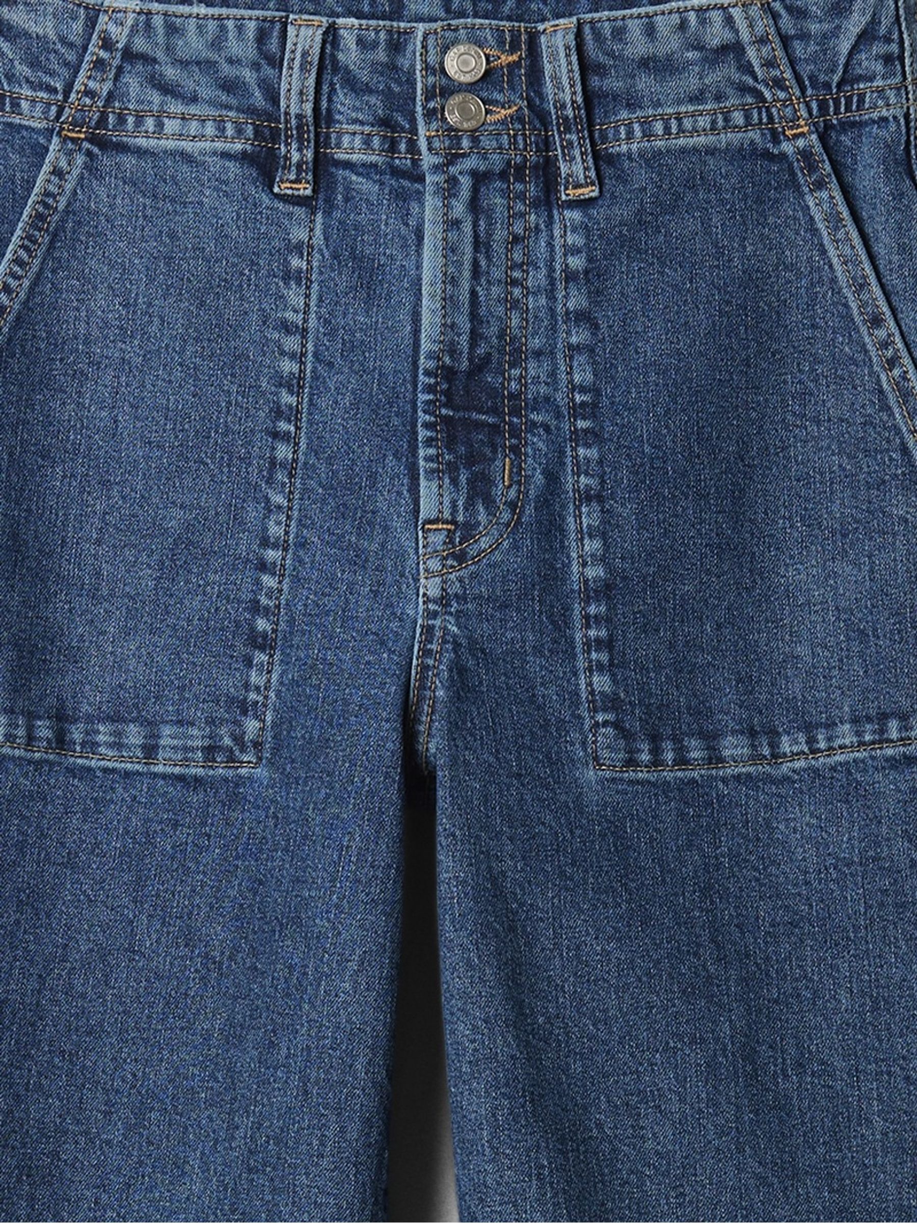 Dark Blue High Waisted Wide Leg Cropped Jeans - Image 4 of 5
