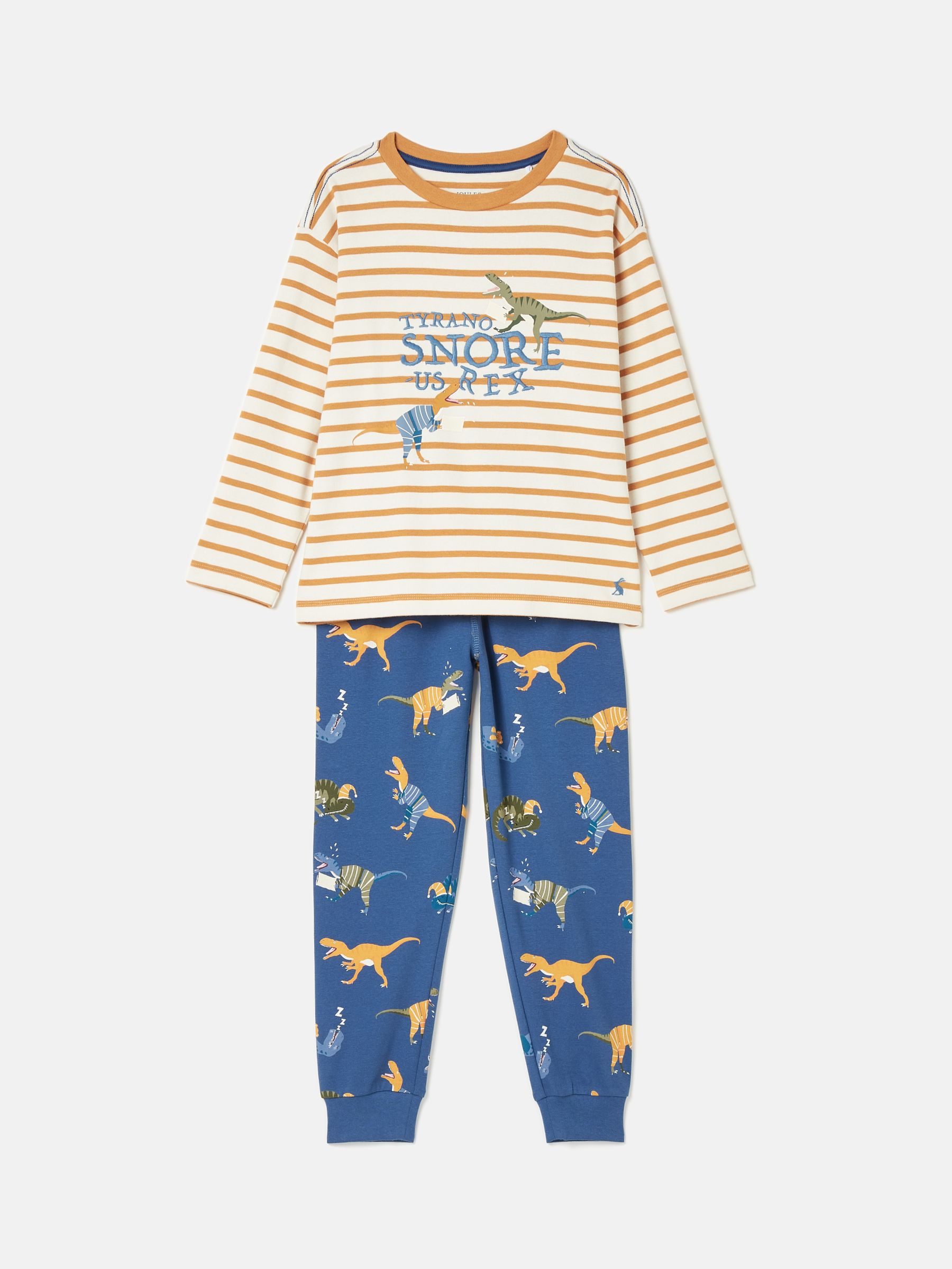 Doze Days Blue & Orange Dinosaur Print Jersey Pyjama Set - Image 1 of 9