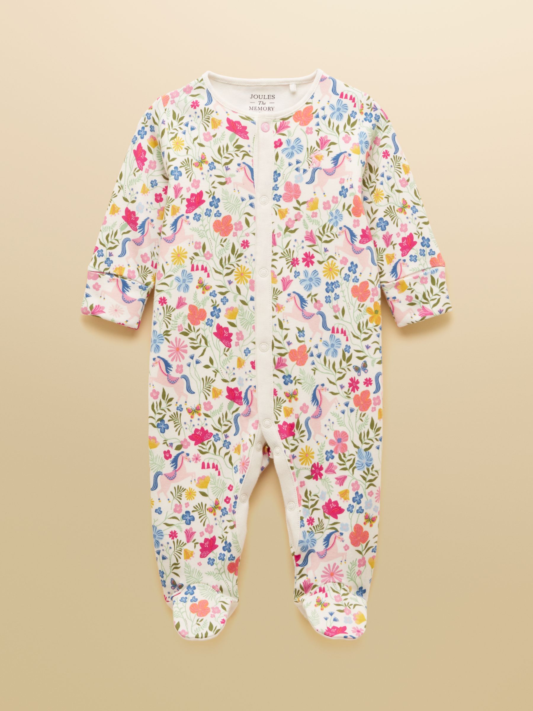 Razamataz Cream Horse Print Cotton Babygrow Joules